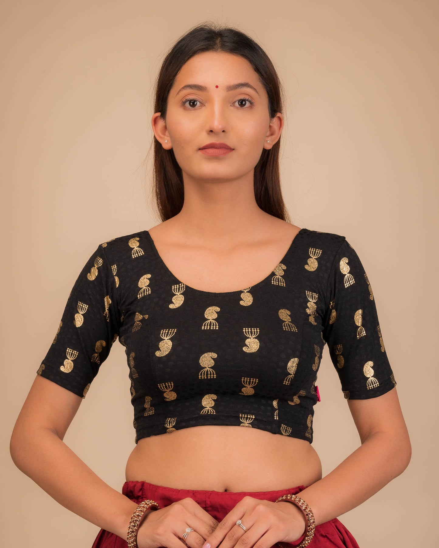 Jhumka Gold Foil Stretchable Slip On Blouse