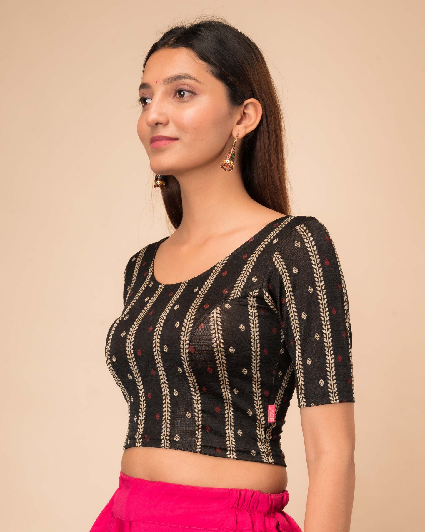 Mehreen Multicolour Fancy Stripes Stretchable Slip On Blouse