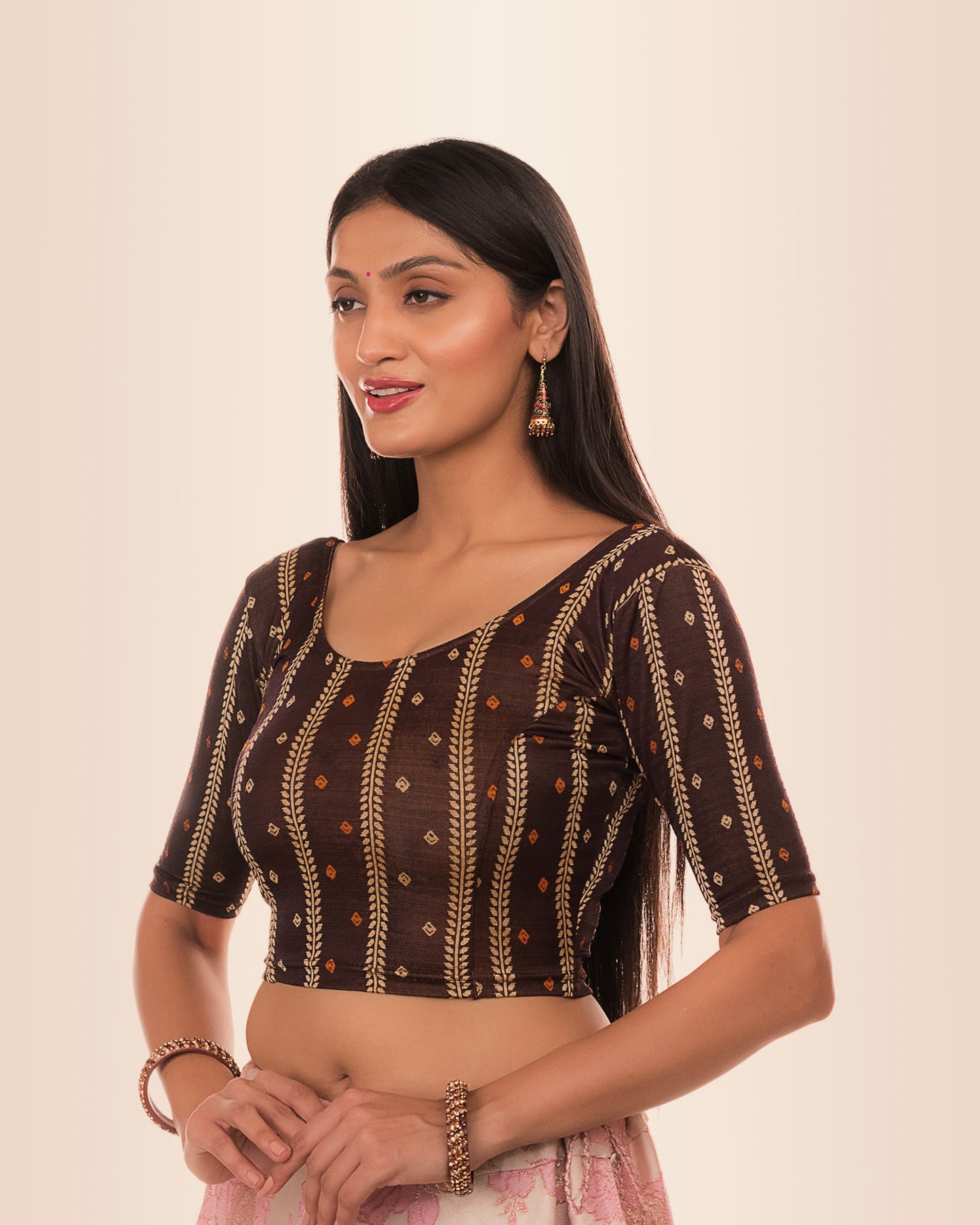 Mehreen Multicolour Fancy Stripes Stretchable Slip On Blouse