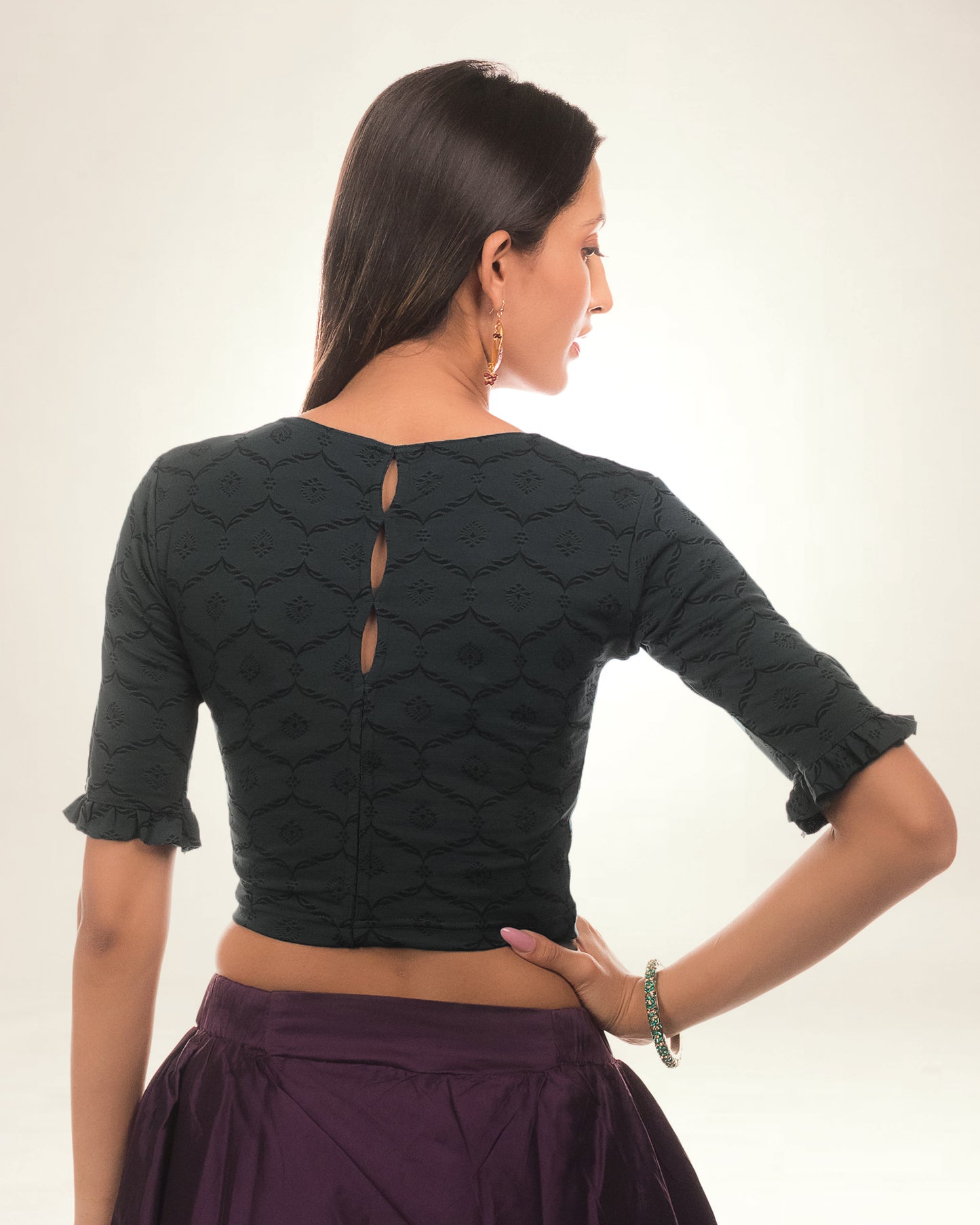 Amira Peekaboo Back Detail Stretchable Slip On Blouse