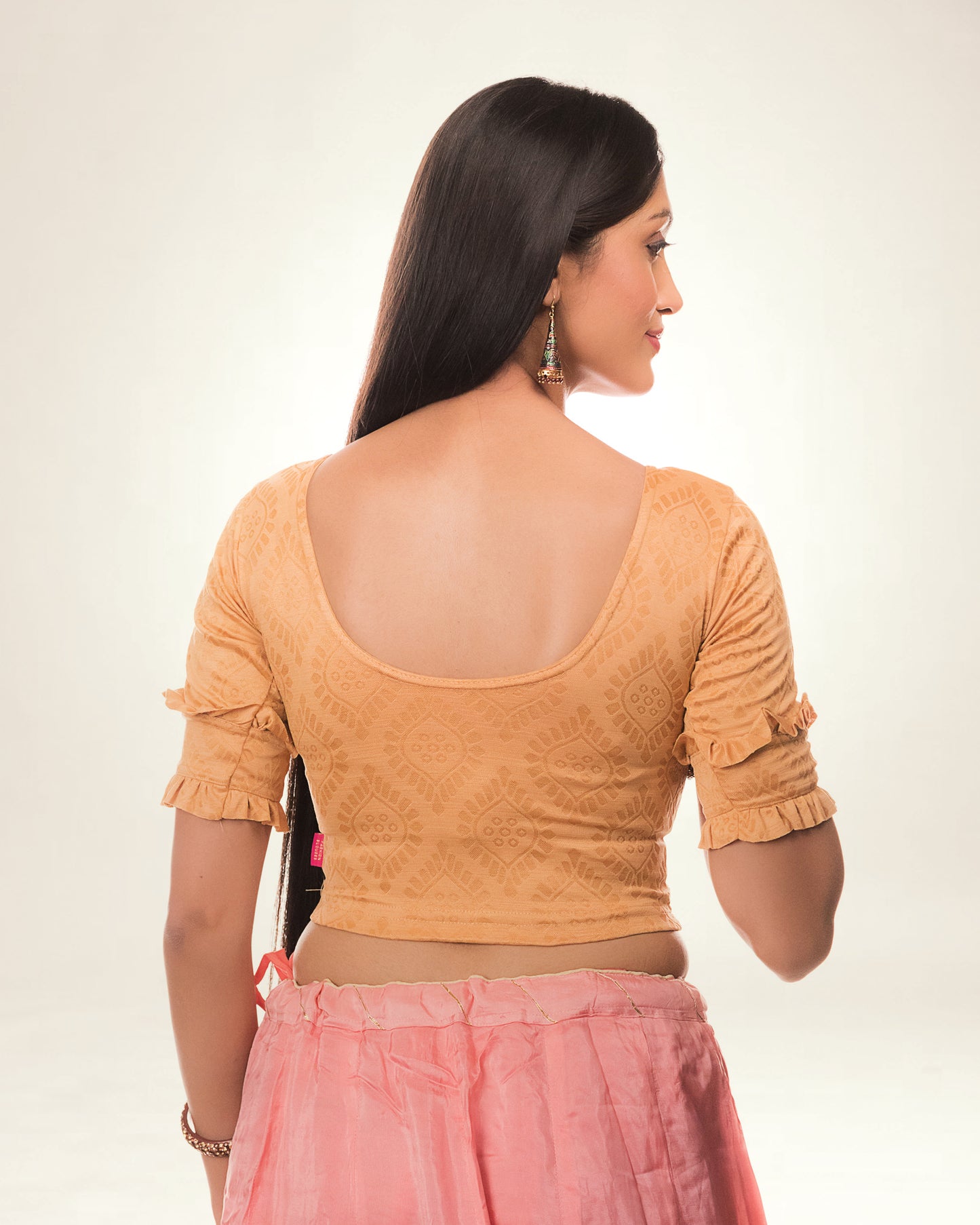 Shehzaadi Double Frill Detail At Elbow Stretchable Slip On Blouse