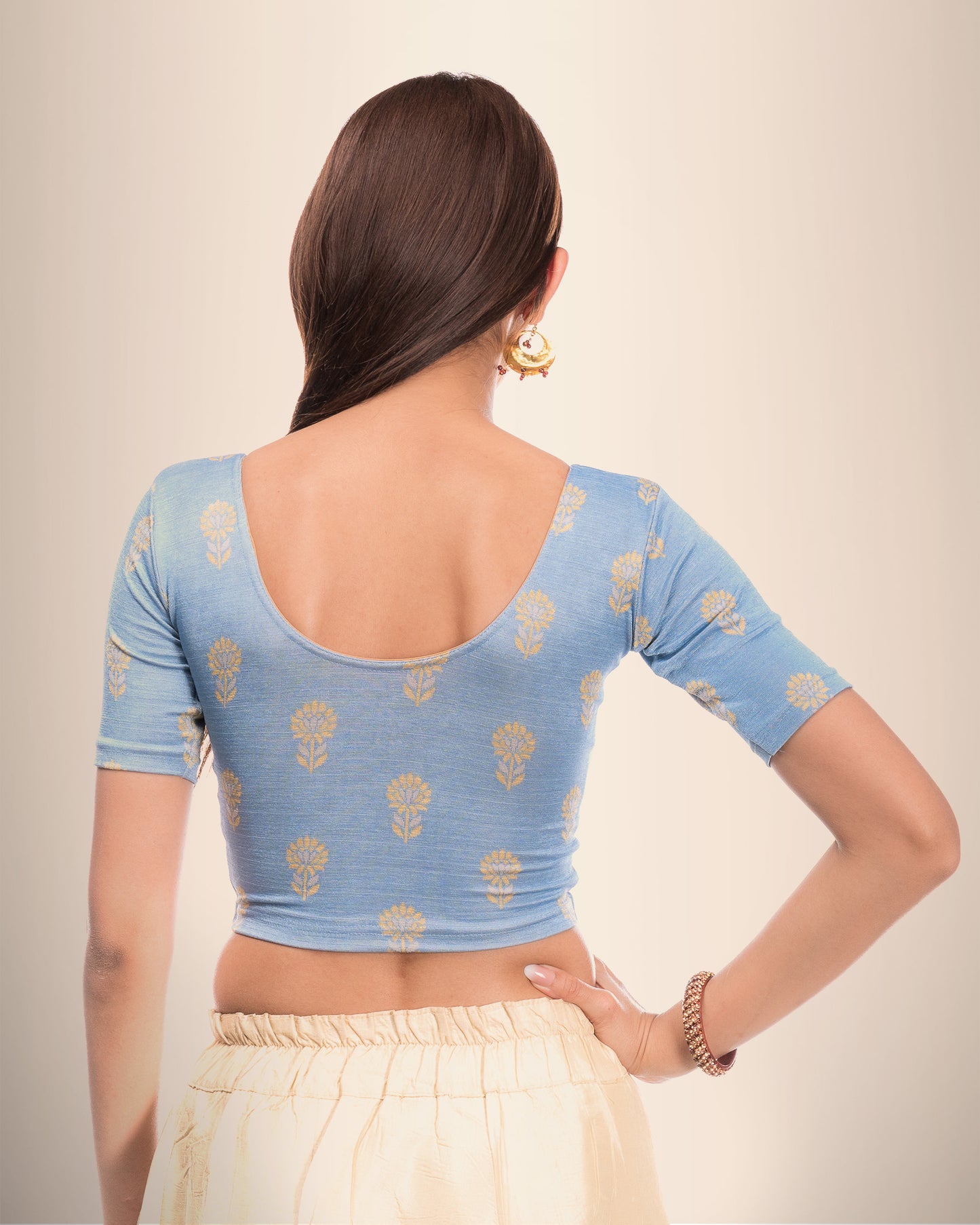 Phool Gray & Gold Butis Zari Stretchable Slip On Blouse