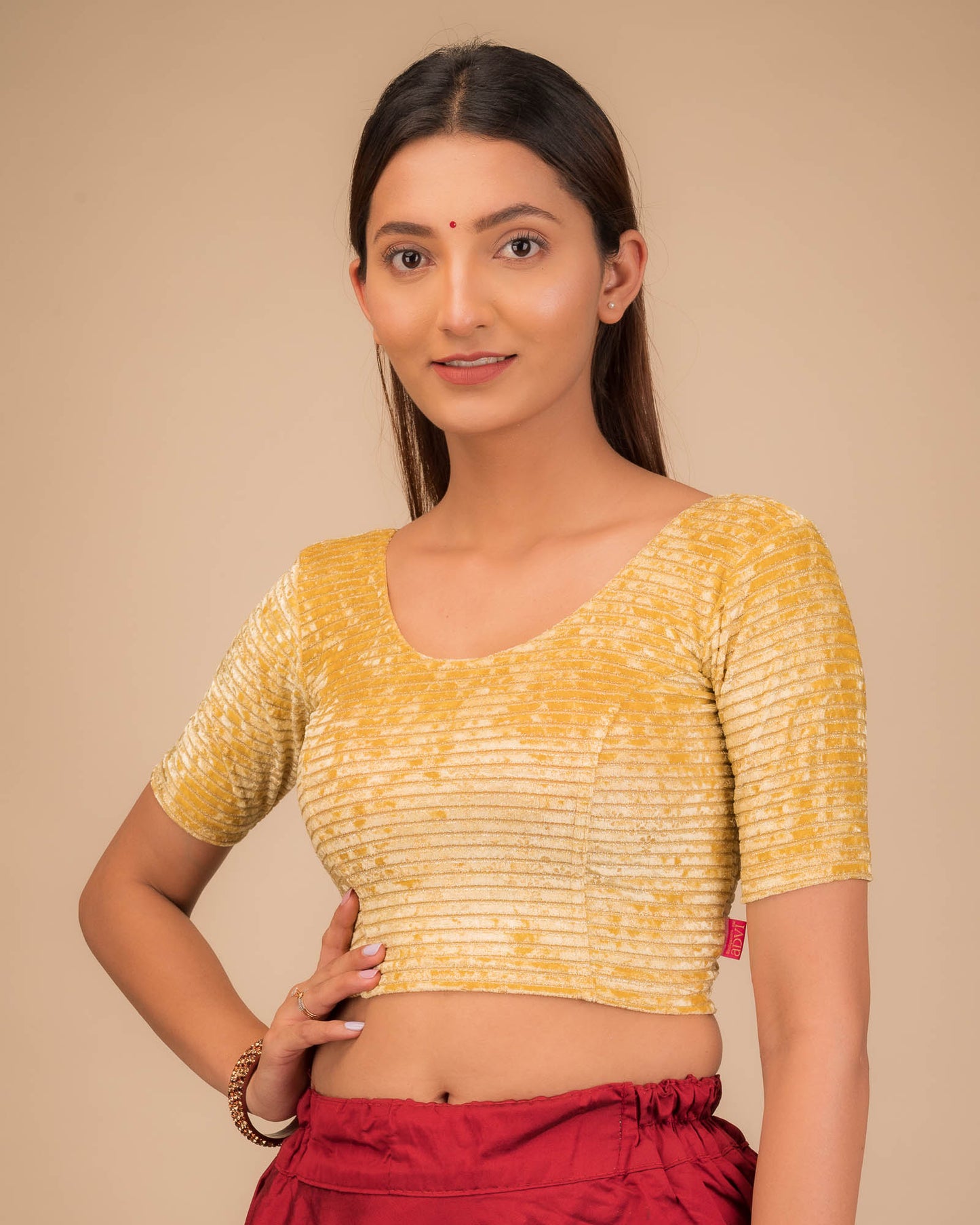 Veena Gold Metallic Foil Velvet Stretchable Slip On Blouse