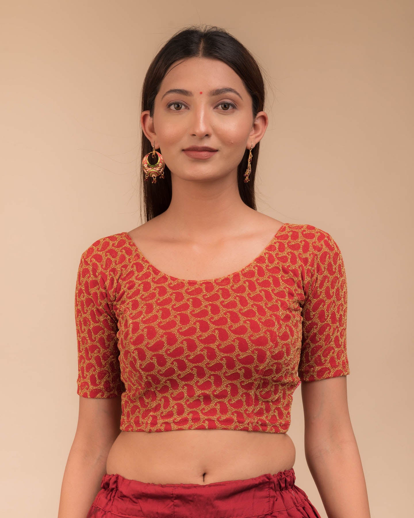 Preet Gold Zari Keri Stretchable Slip On Blouse