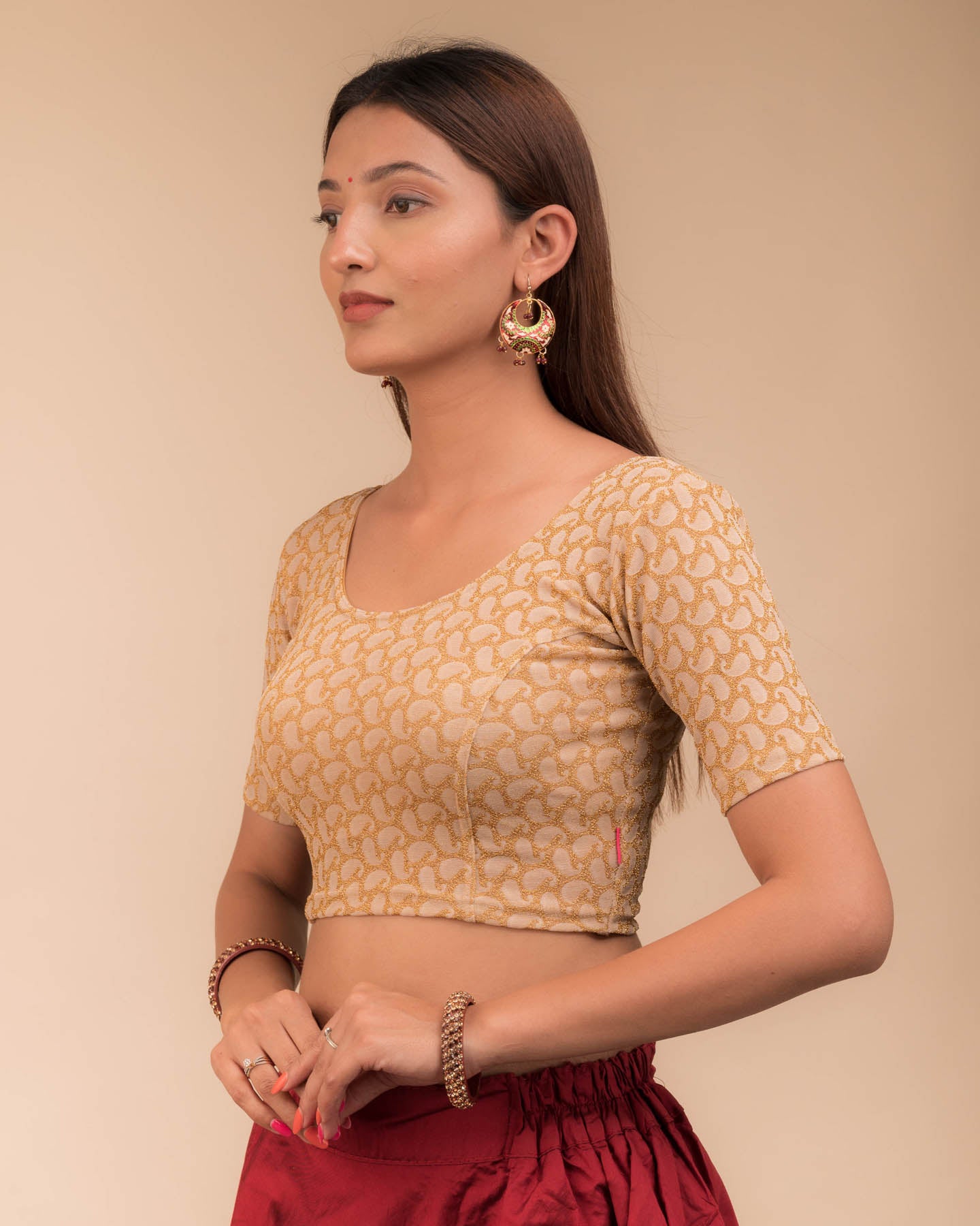 Preet Gold Zari Keri Stretchable Slip On Blouse