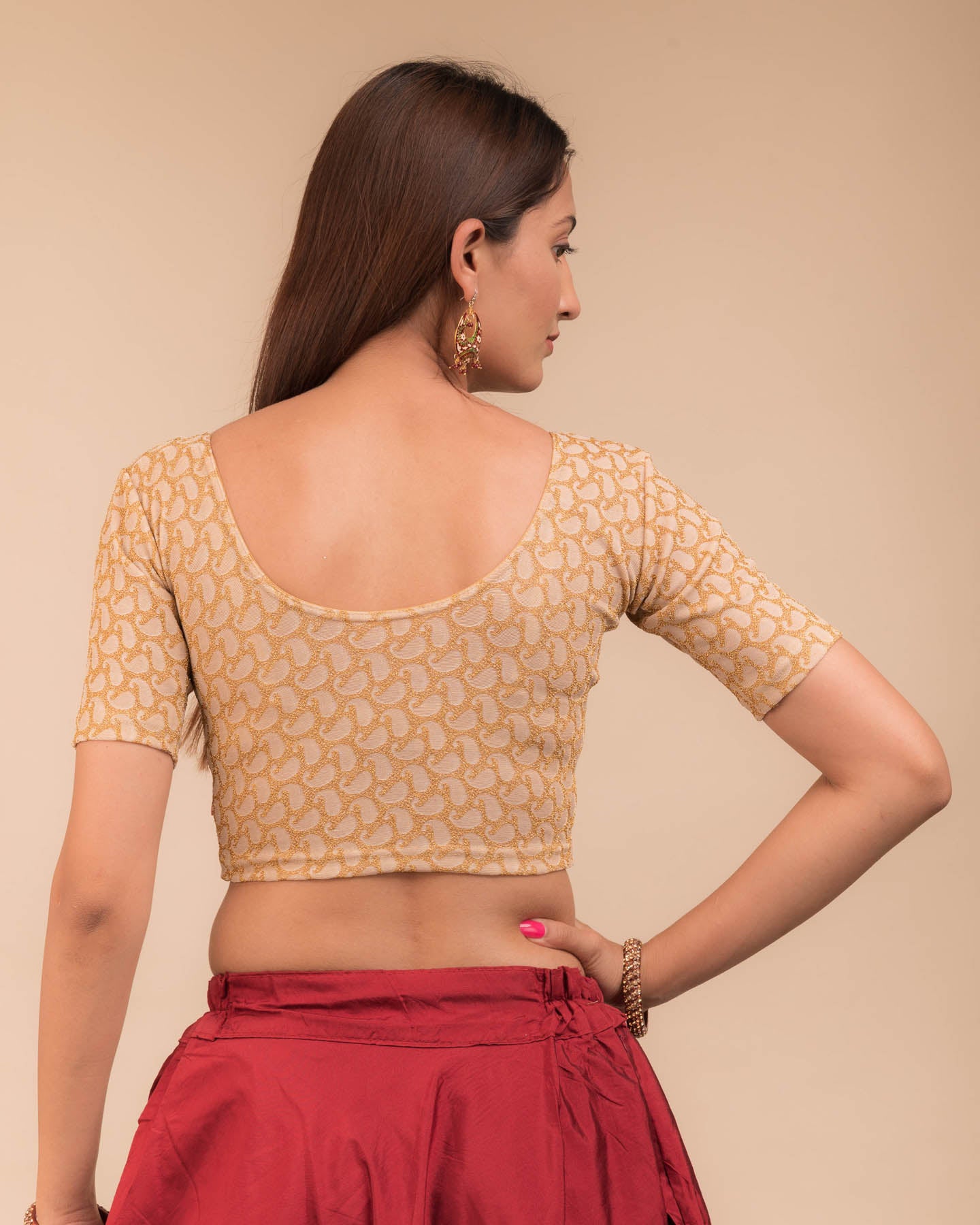 Preet Gold Zari Keri Stretchable Slip On Blouse