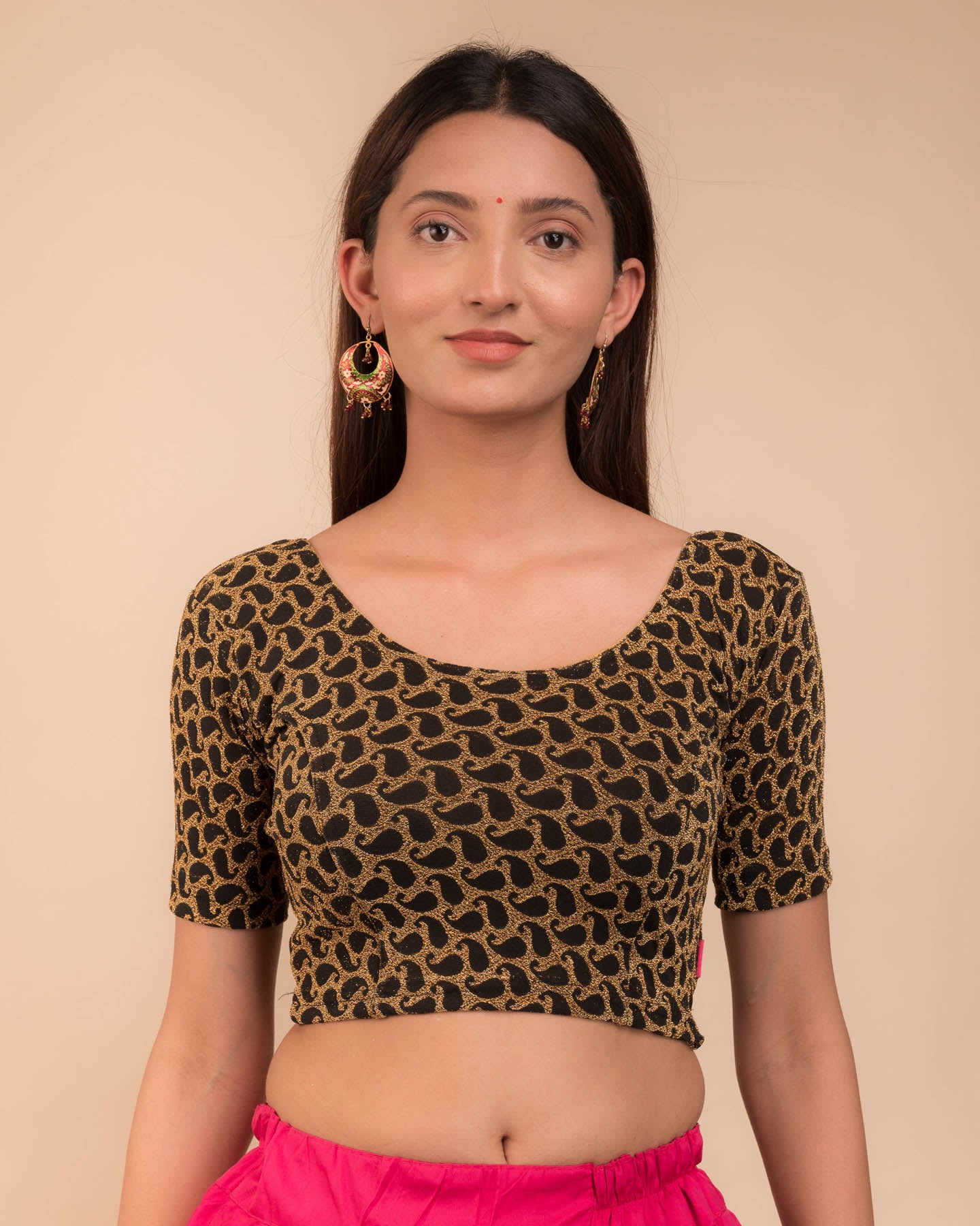 Preet Gold Zari Keri Stretchable Slip On Blouse