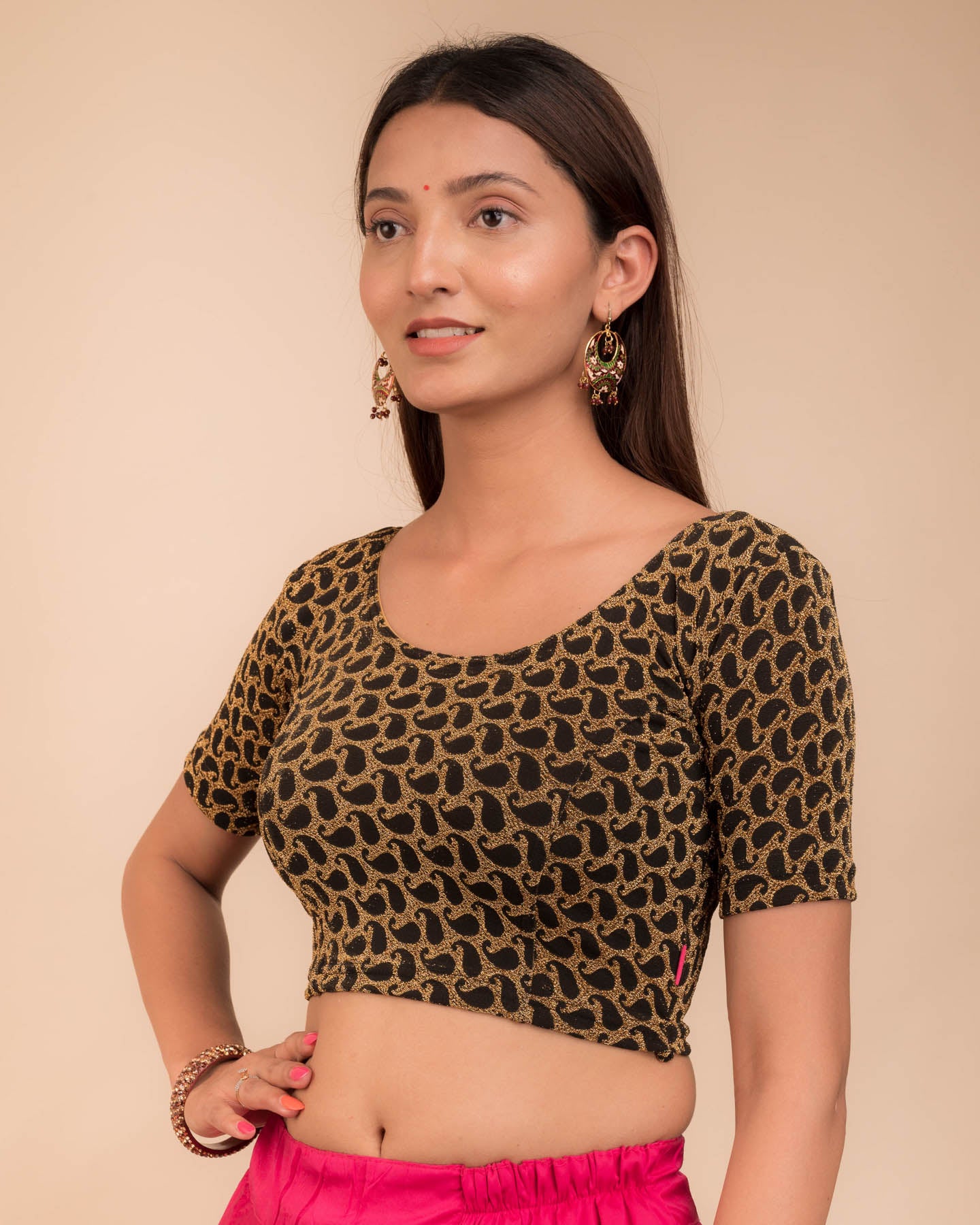 Preet Gold Zari Keri Stretchable Slip On Blouse