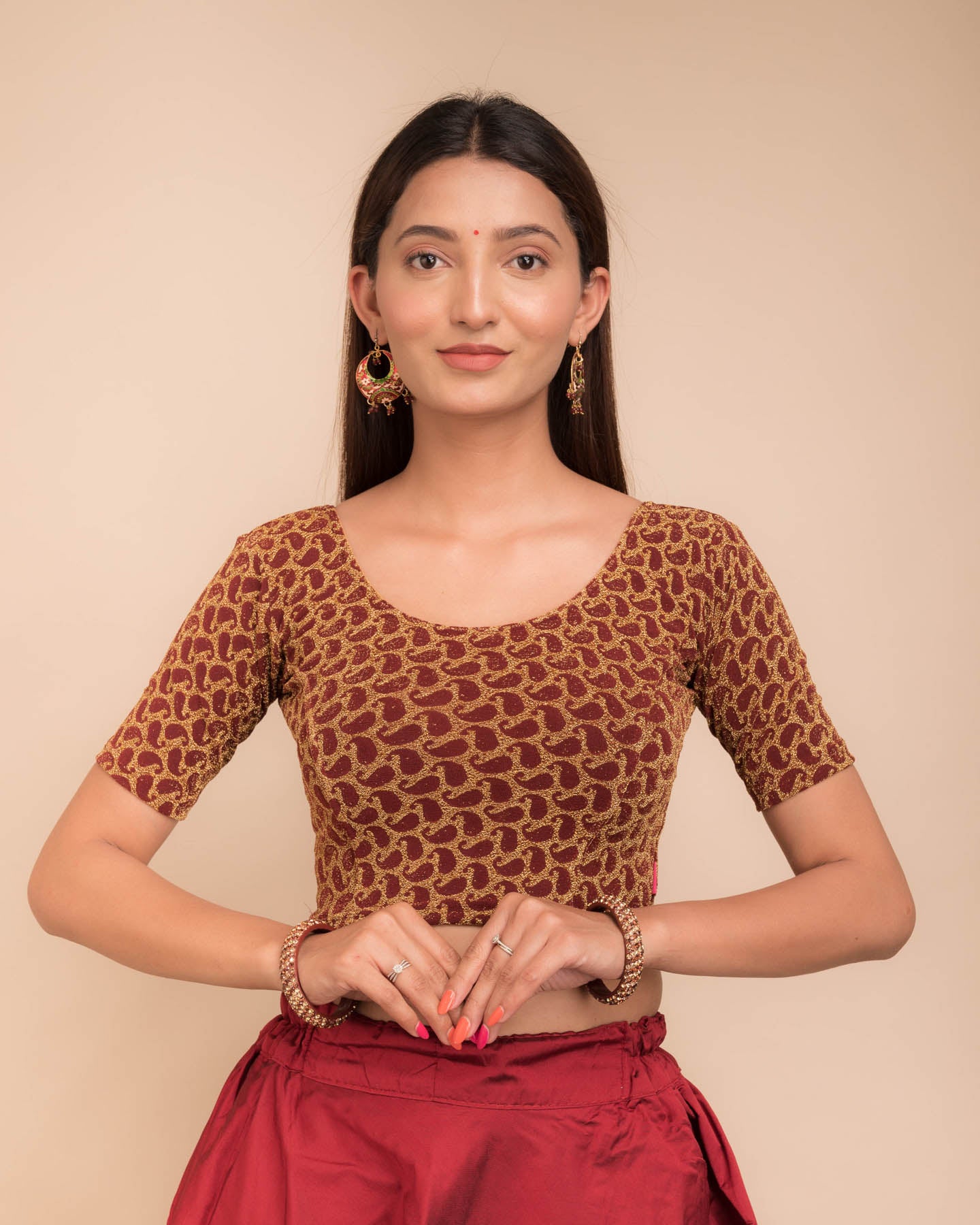 Preet Gold Zari Keri Stretchable Slip On Blouse