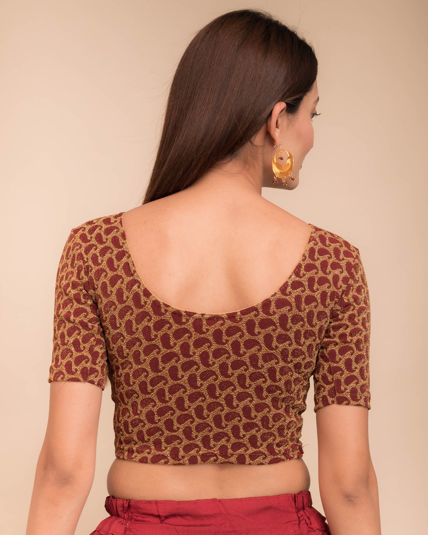 Preet Gold Zari Keri Stretchable Slip On Blouse