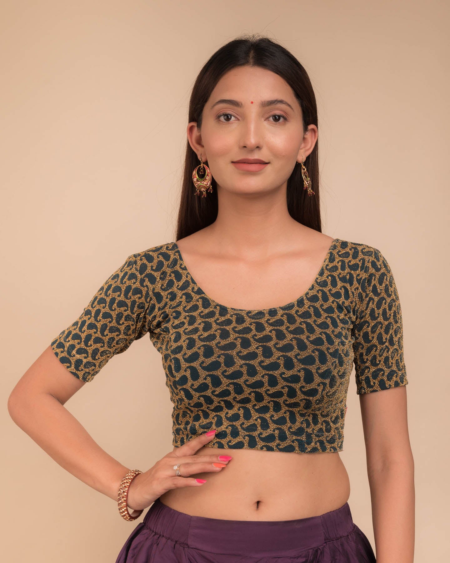 Preet Gold Zari Keri Stretchable Slip On Blouse