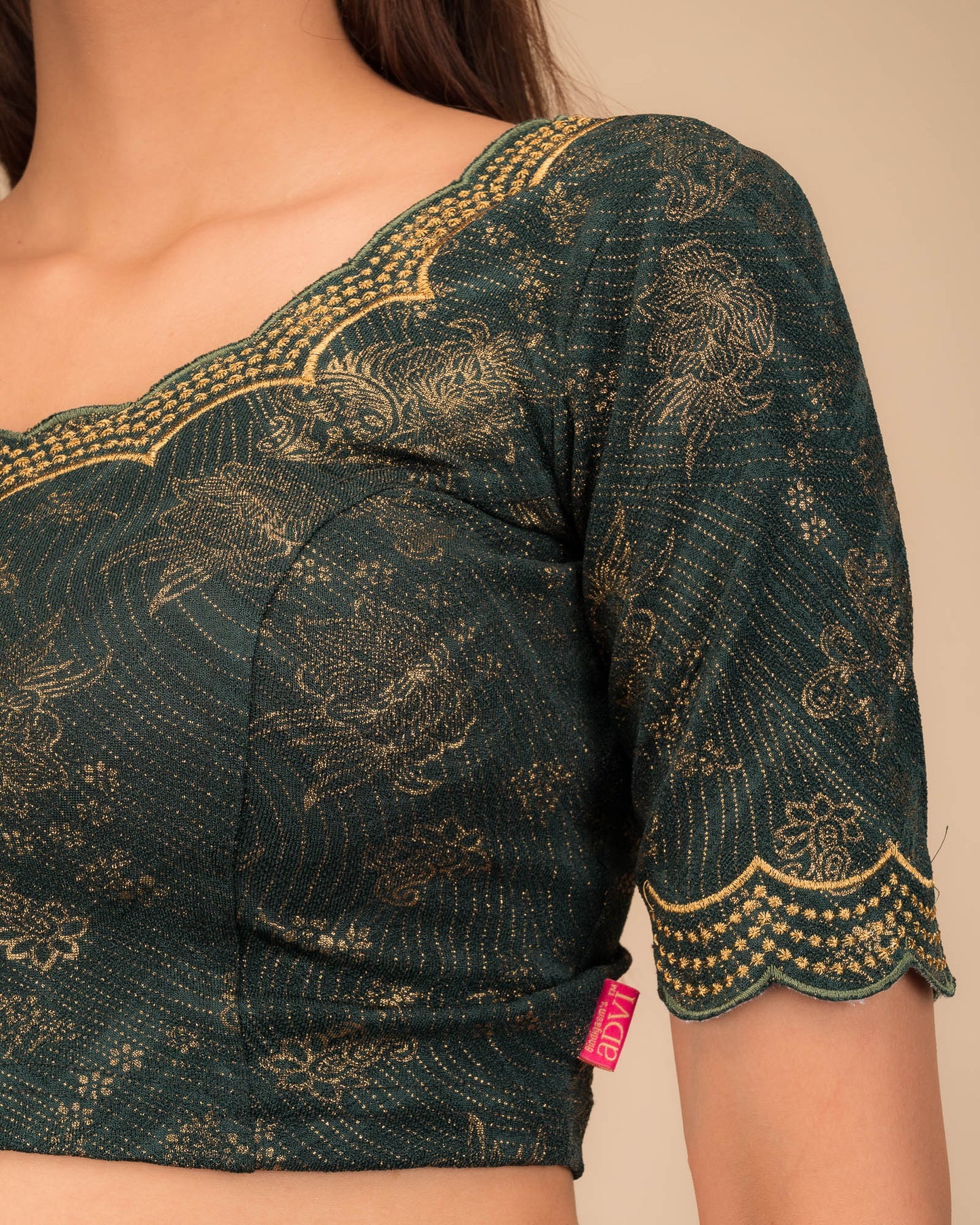 Suraj Gold Embroidery Neckline Stone Work Stretchable Slip On Blouse