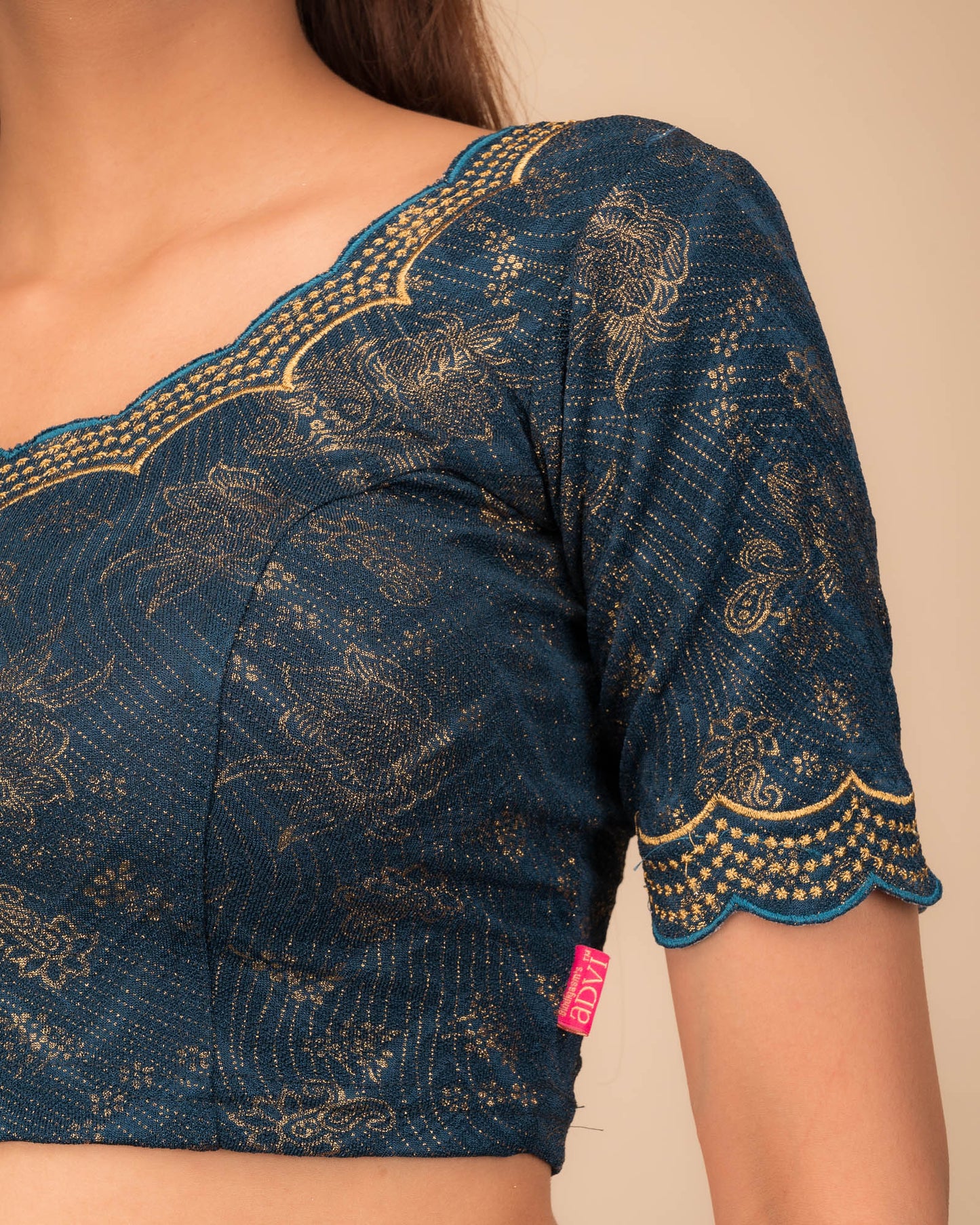 Suraj Gold Embroidery Neckline Stone Work Stretchable Slip On Blouse