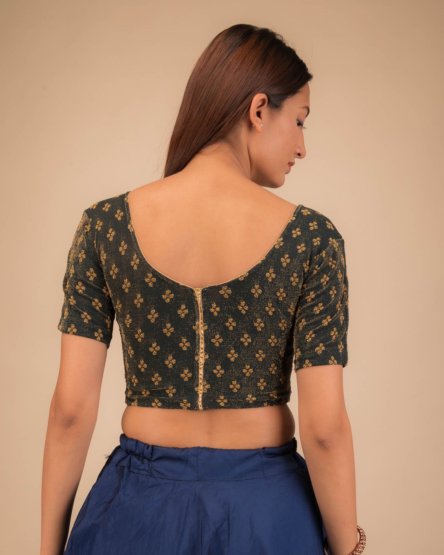 Anavila Gold Zari Buti Stretchable Slip On Blouse