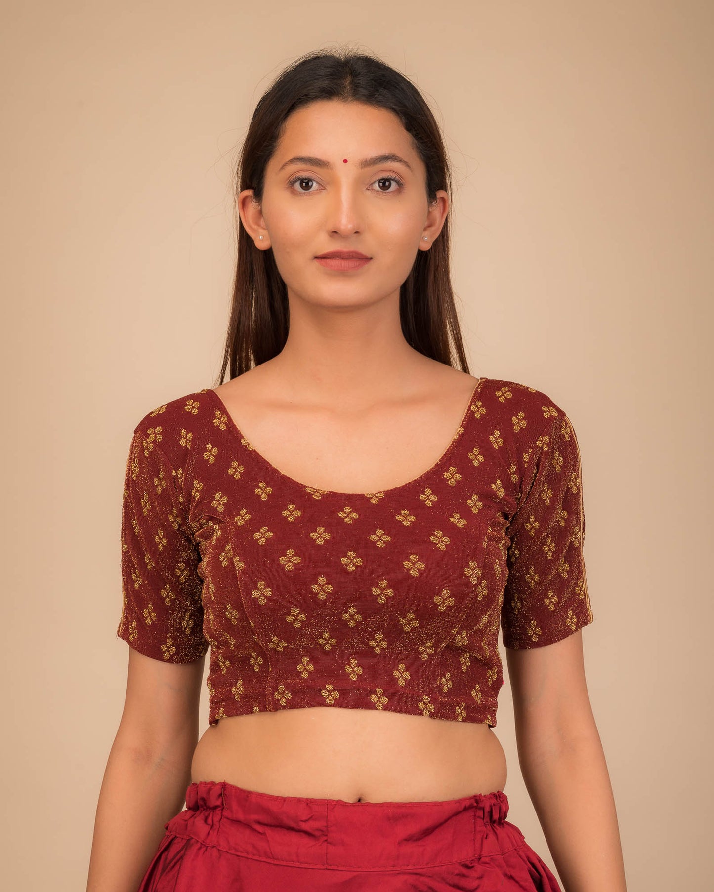 Anavila Gold Zari Buti Stretchable Slip On Blouse