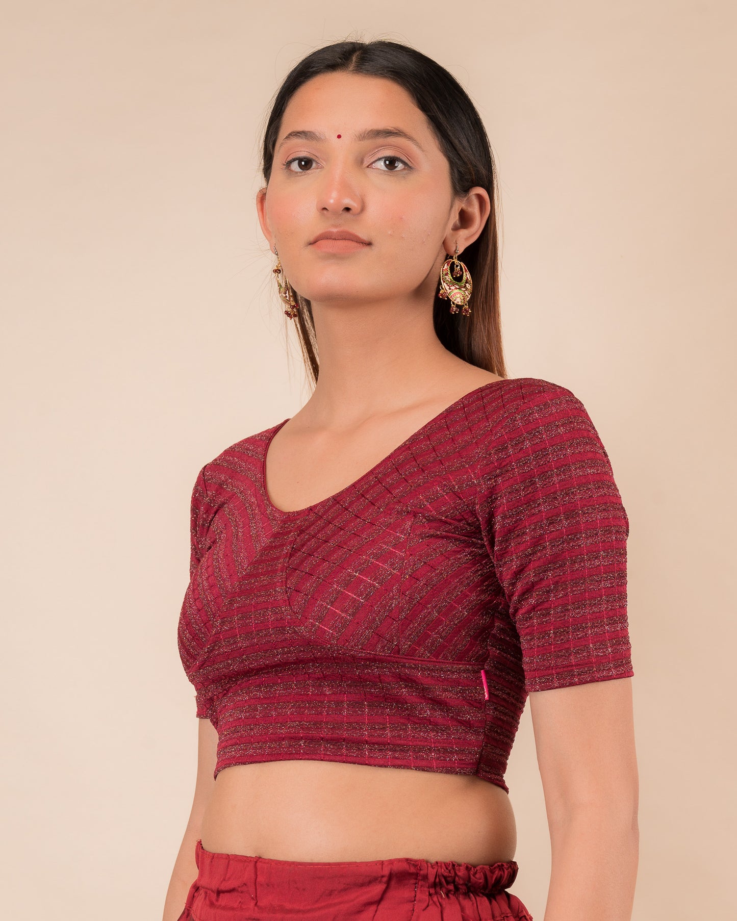 Zari Stripes Choli Style Readymade Stretchable Slip On Blouse