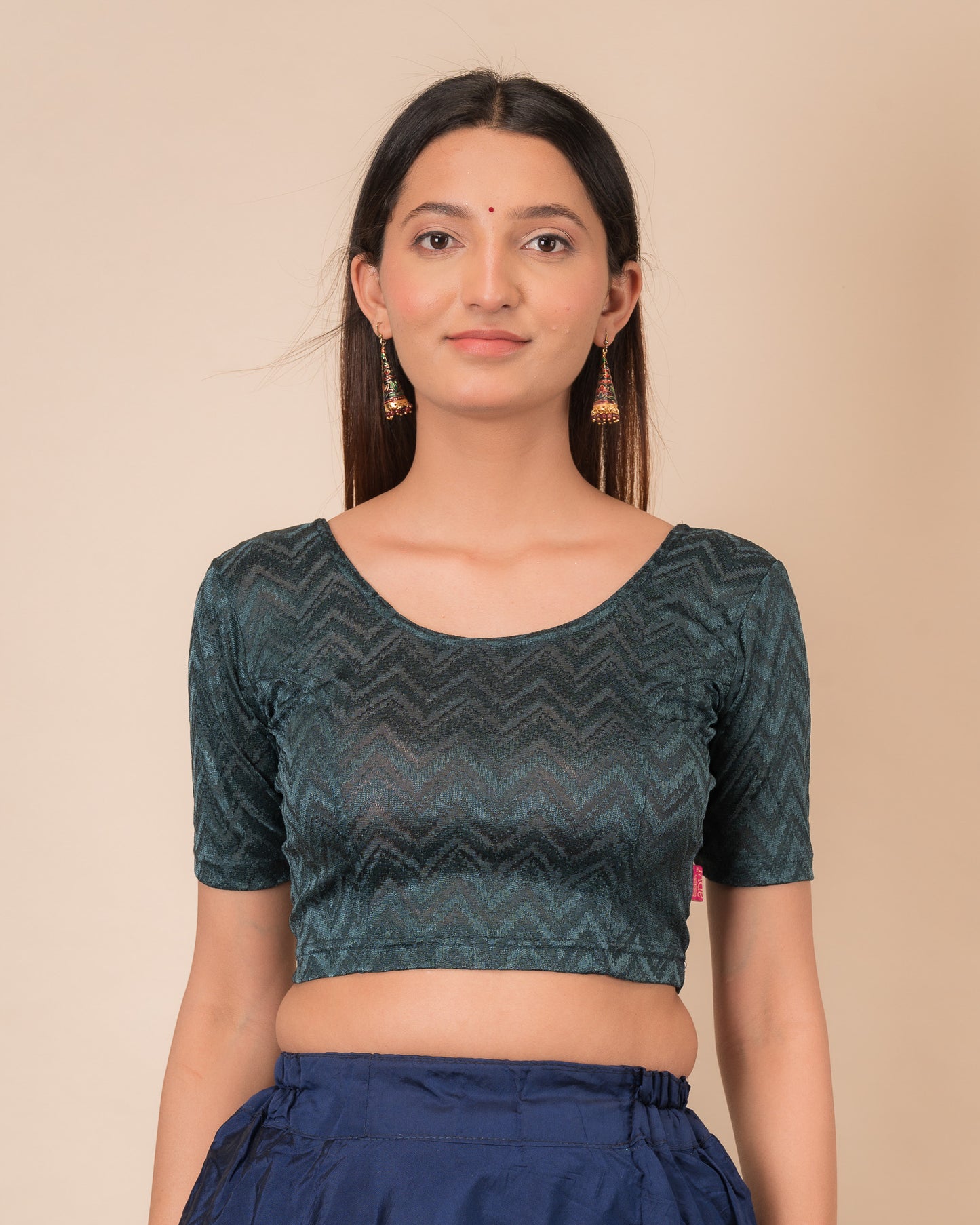 Nandini Zig Zag Melange Stretchable Slip On Blouse