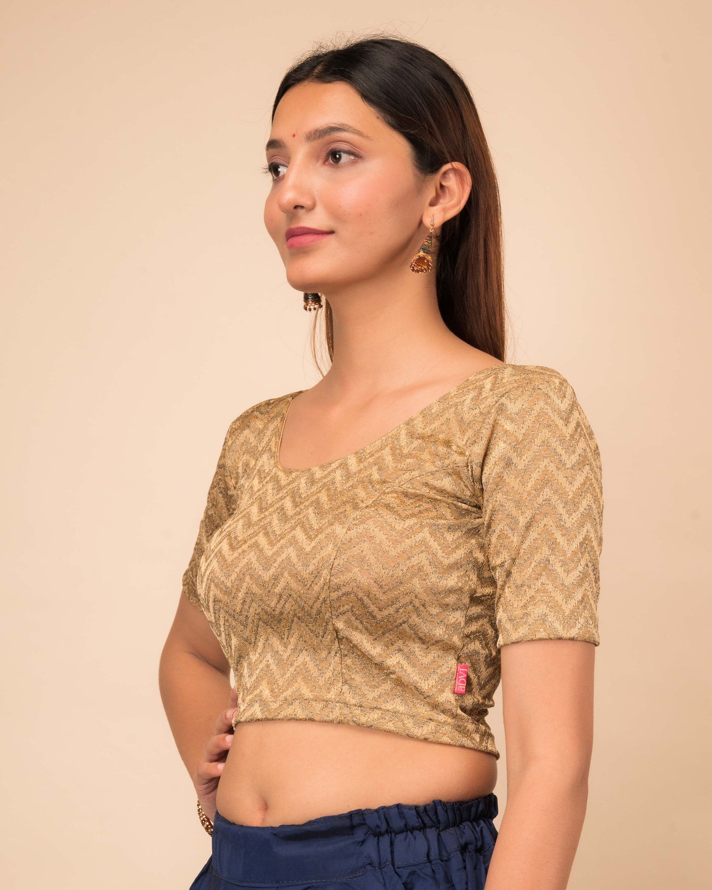 Nandini Zig Zag Melange Stretchable Slip On Blouse