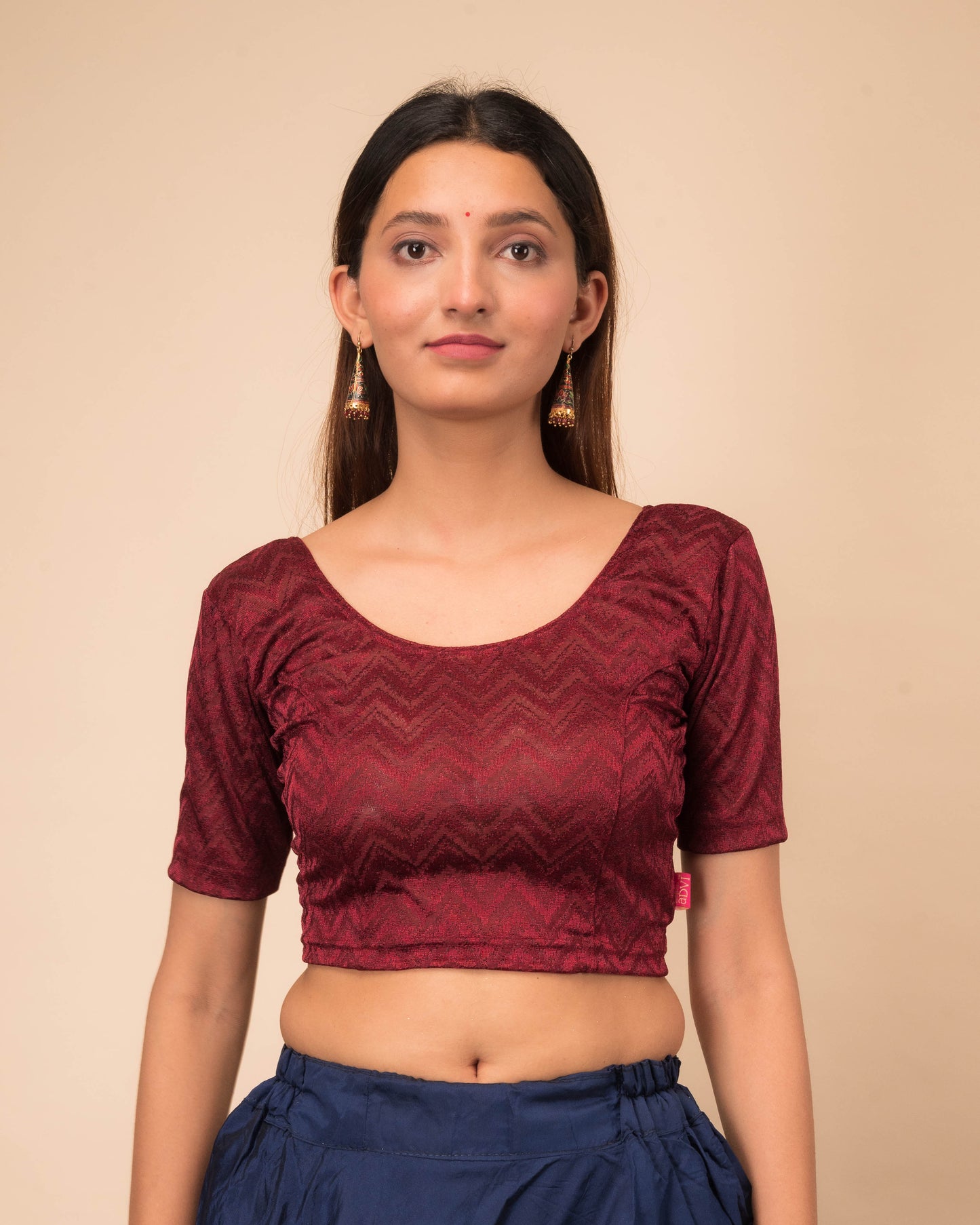 Nandini Zig Zag Melange Stretchable Slip On Blouse