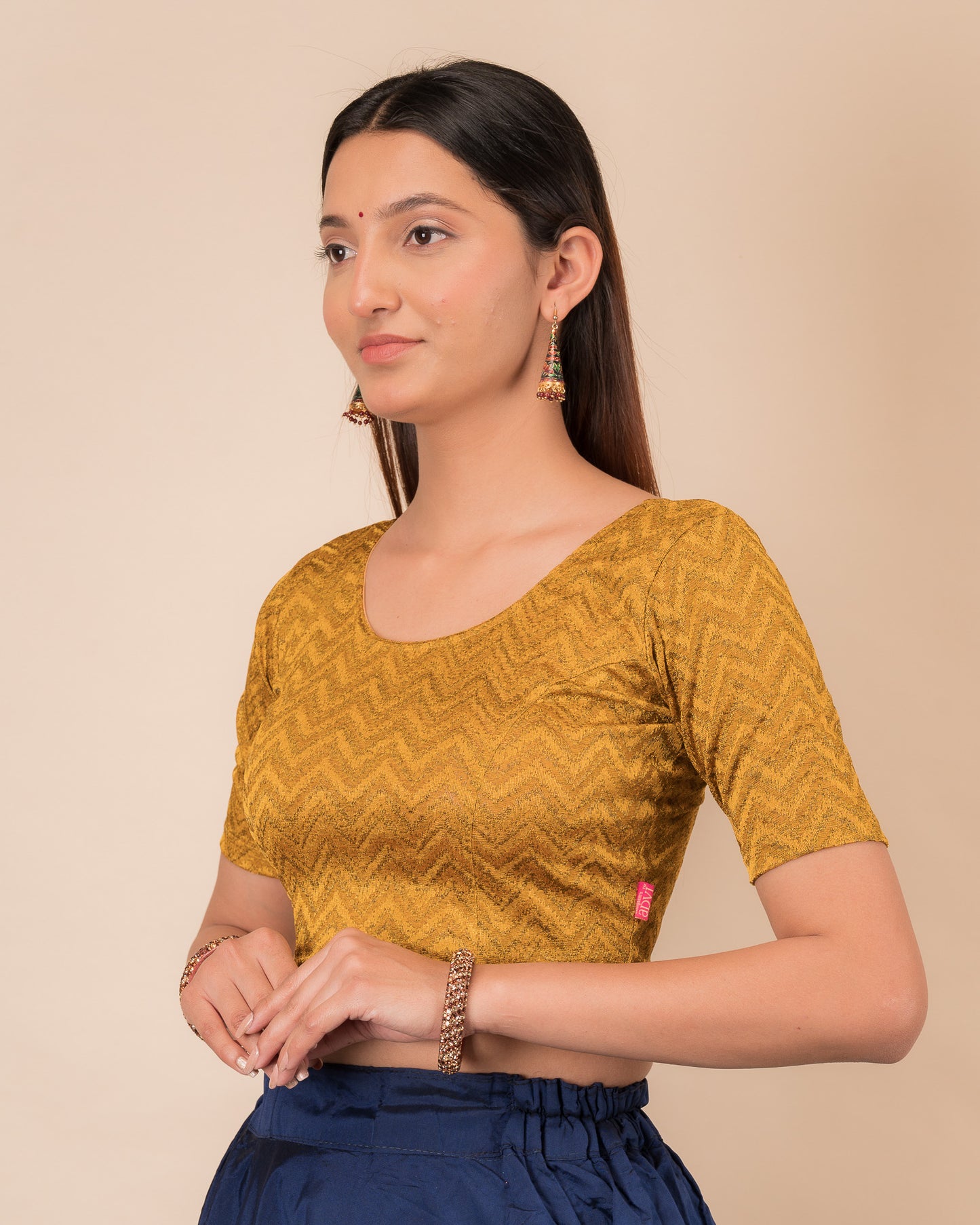 Nandini Zig Zag Melange Stretchable Slip On Blouse