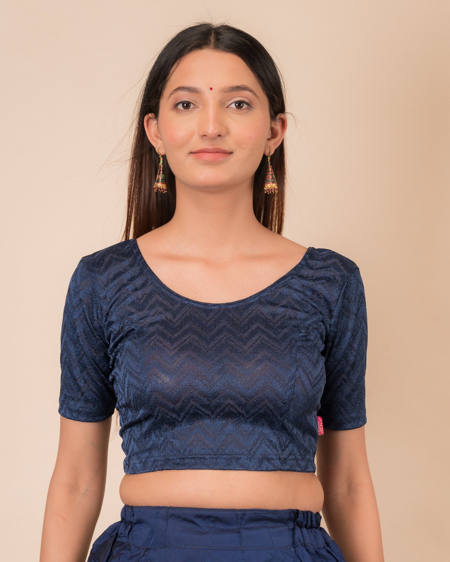 Nandini Zig Zag Melange Stretchable Slip On Blouse