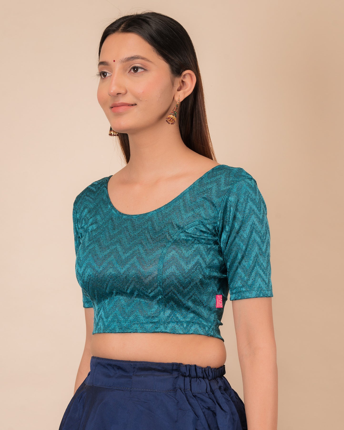 Nandini Zig Zag Melange Stretchable Slip On Blouse