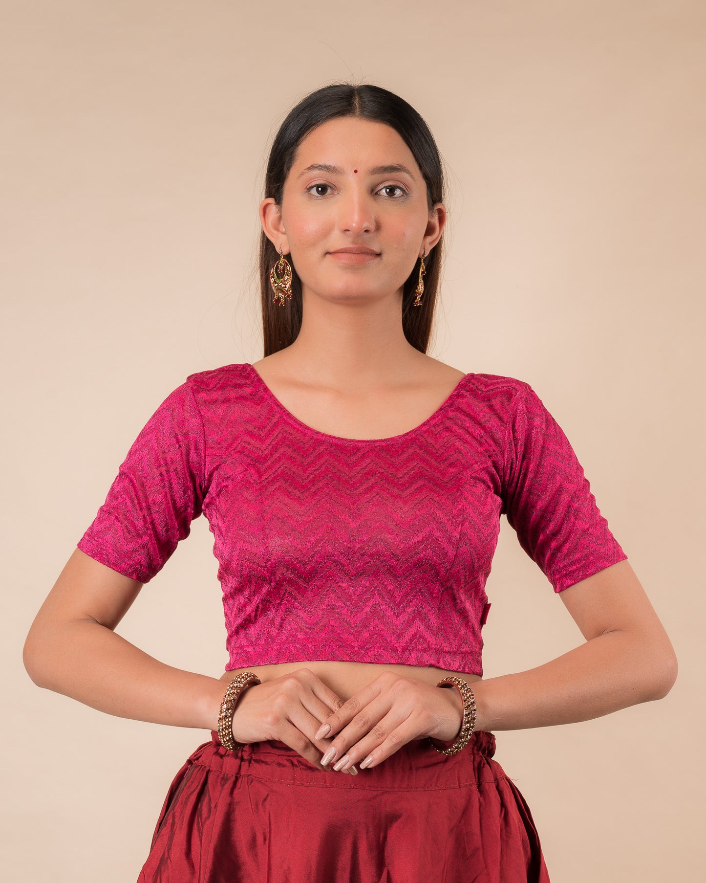 Nandini Zig Zag Melange Stretchable Slip On Blouse