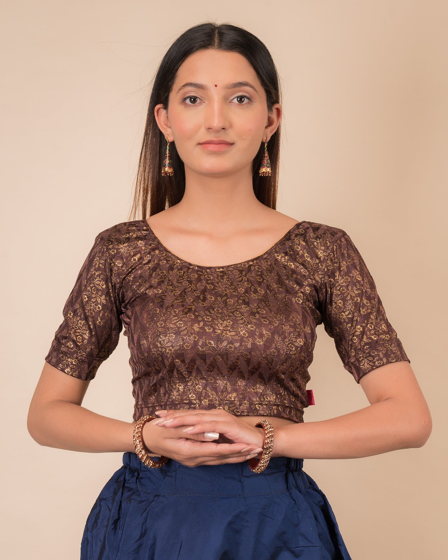 Abha Gold Print Stretchable Slip On Blouse (