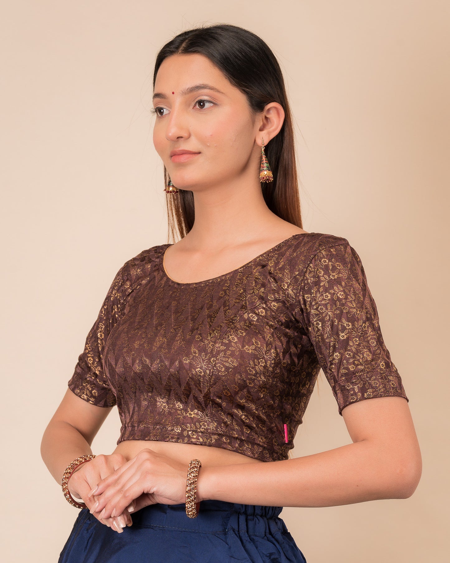 Abha Gold Print Stretchable Slip On Blouse (