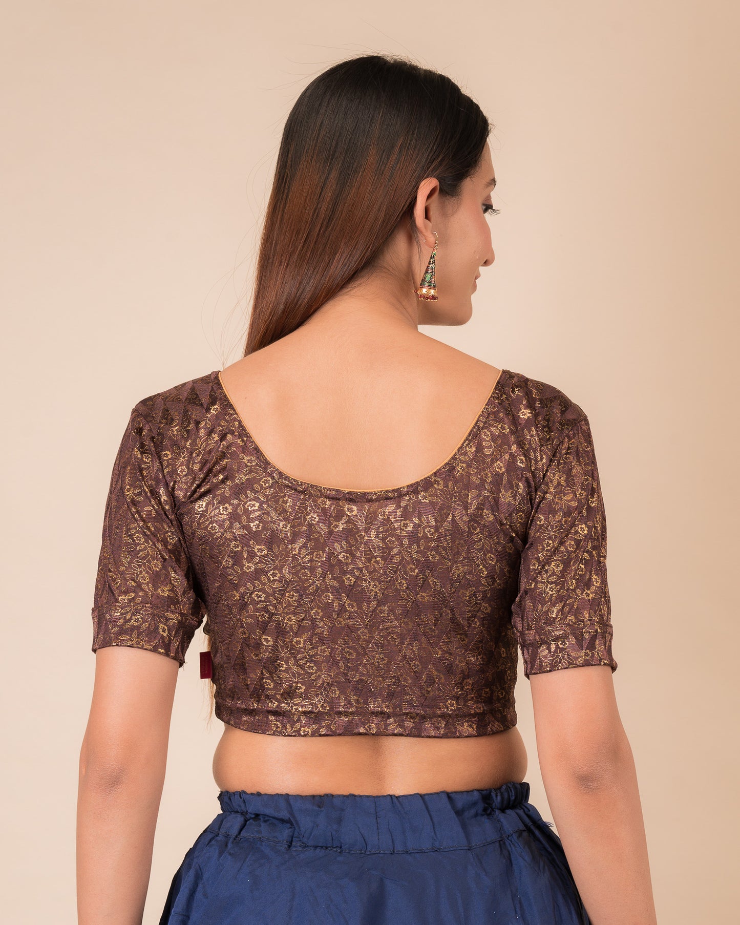 Abha Gold Print Stretchable Slip On Blouse (