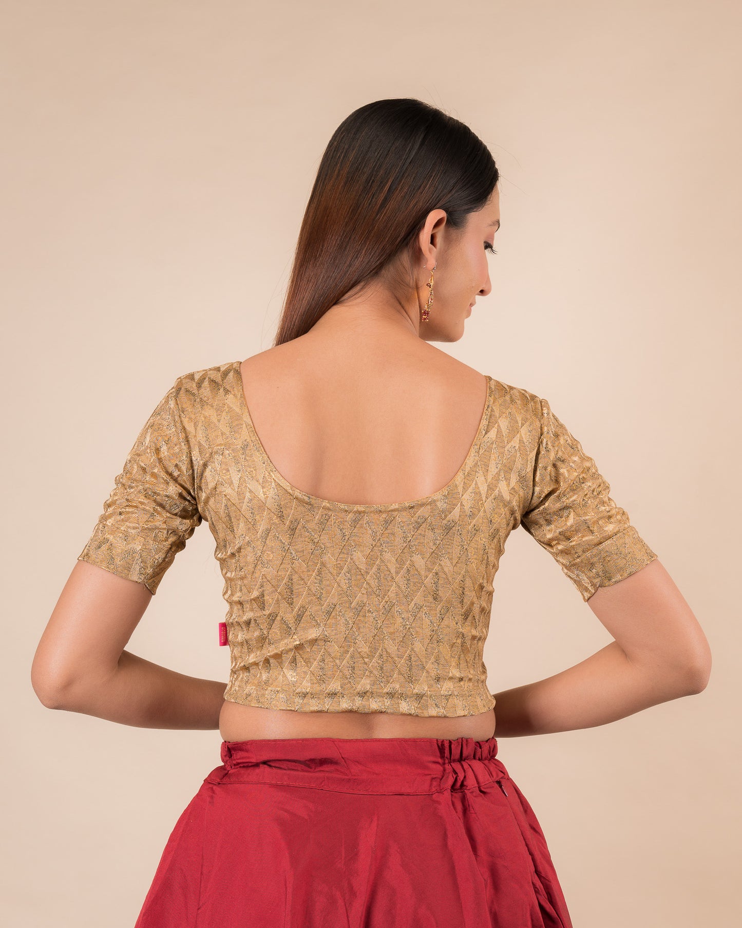 Abha Gold Print Stretchable Slip On Blouse