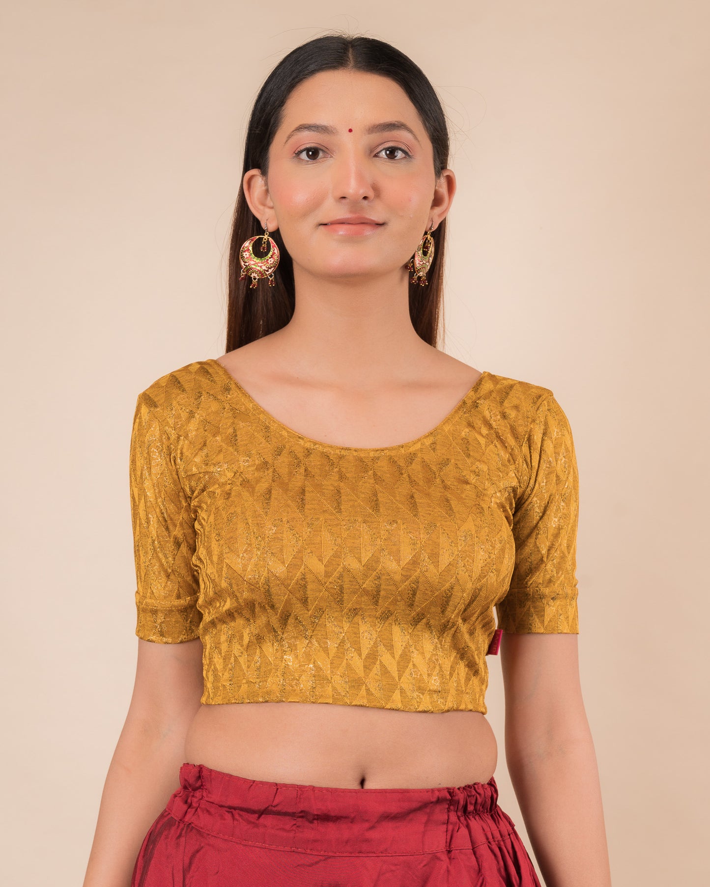 Abha Gold Print Stretchable Slip On Blouse