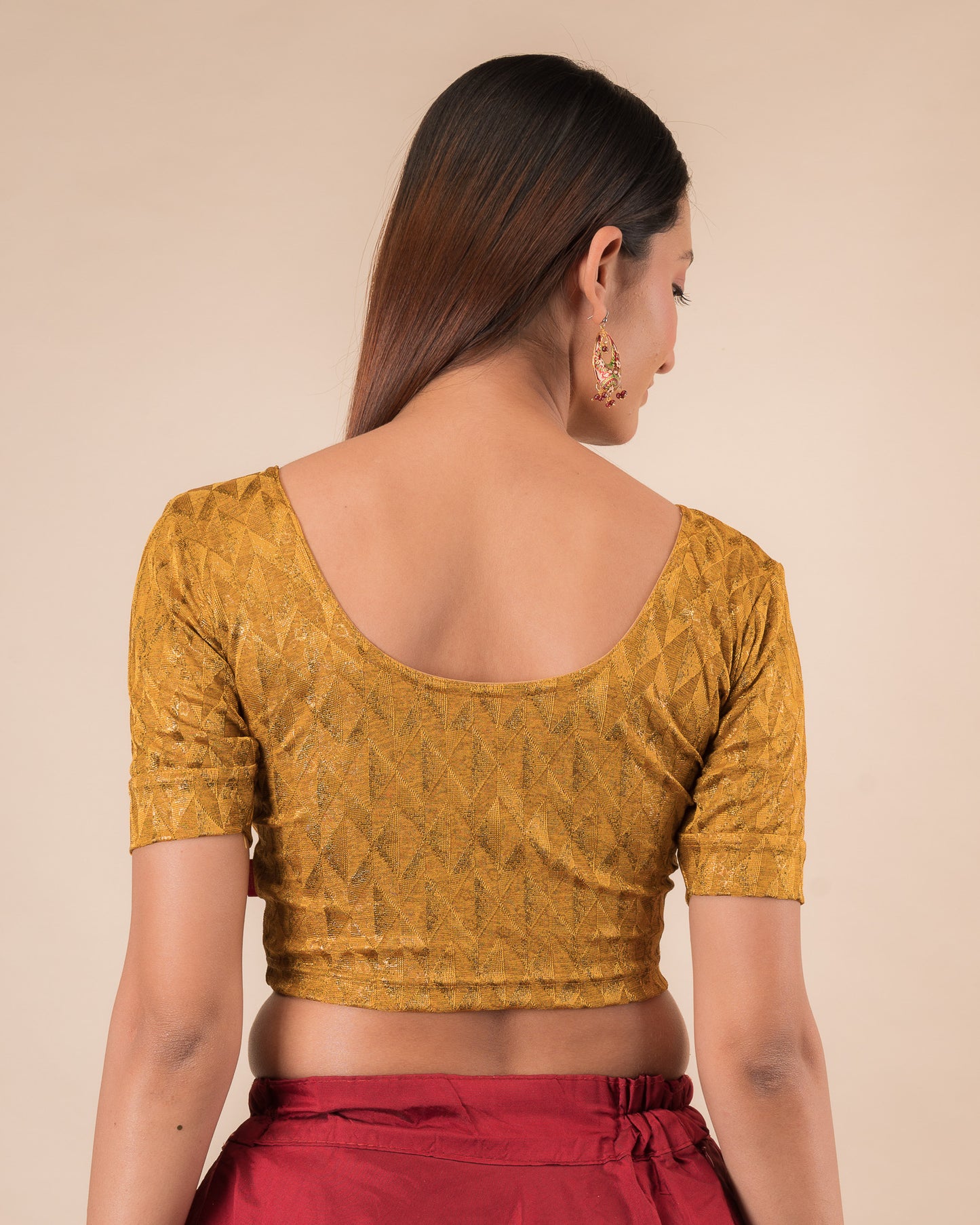 Abha Gold Print Stretchable Slip On Blouse