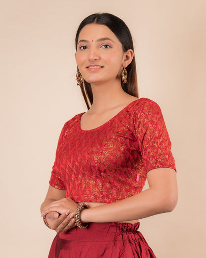 Abha Gold Print Stretchable Slip On Blouse