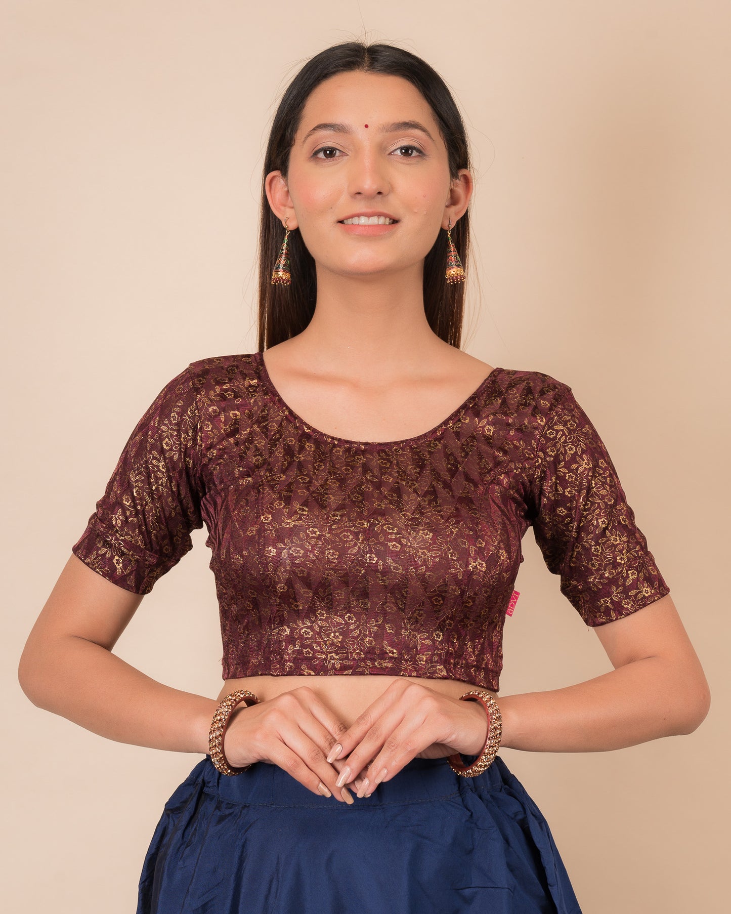 Abha Gold Print Stretchable Slip On Blouse