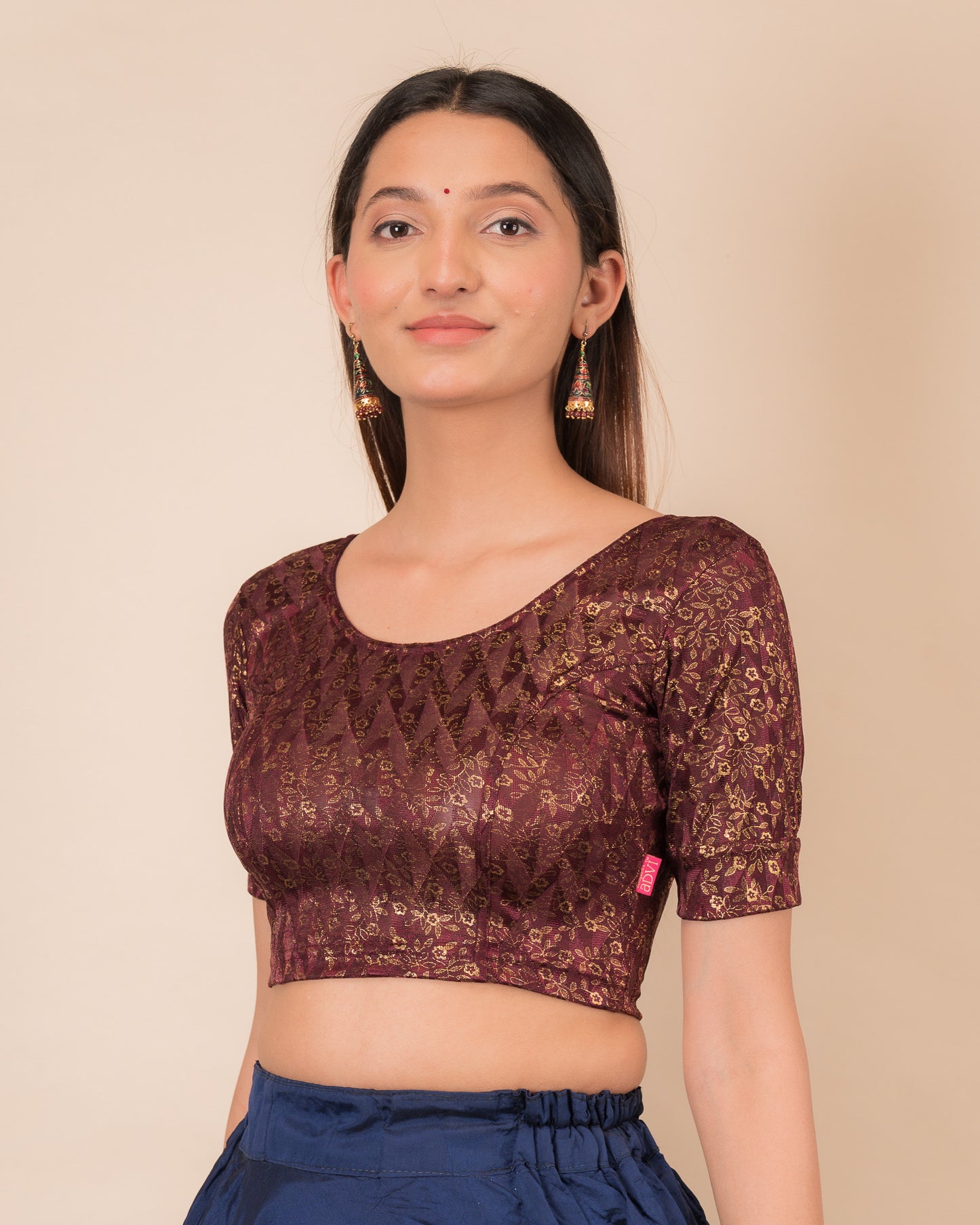 Abha Gold Print Stretchable Slip On Blouse