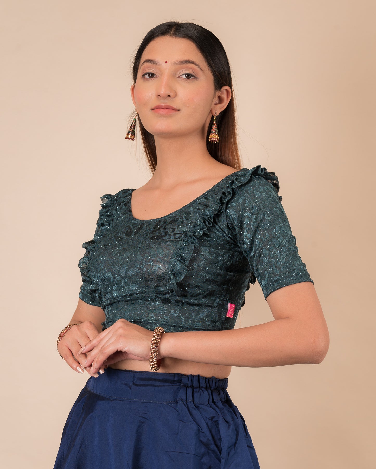 Suhani Gathered Frill with Glitter Stretchable Slip On Blouse