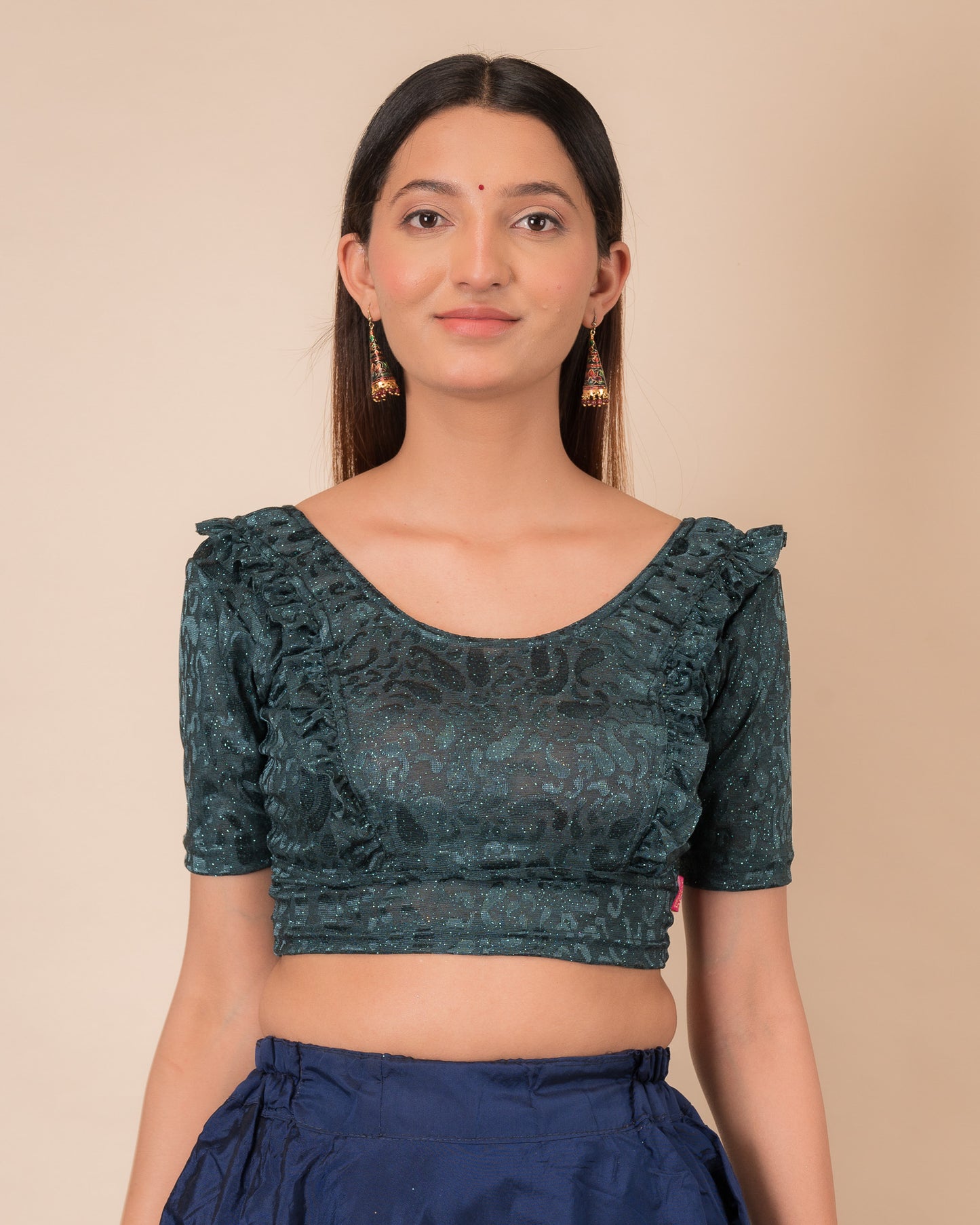 Suhani Gathered Frill with Glitter Stretchable Slip On Blouse