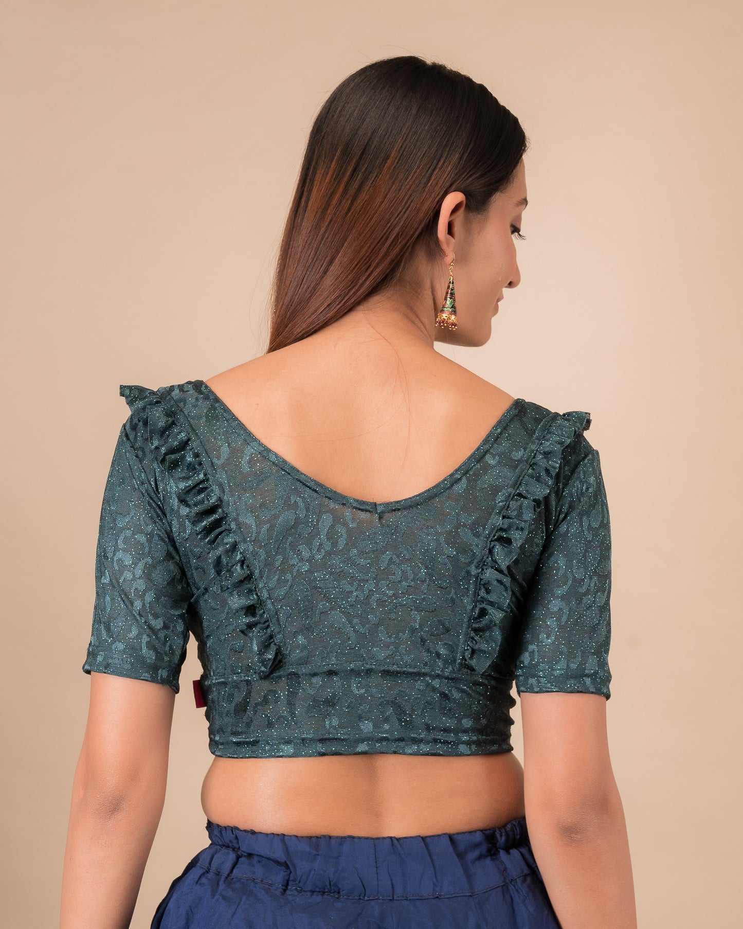 Suhani Gathered Frill with Glitter Stretchable Slip On Blouse