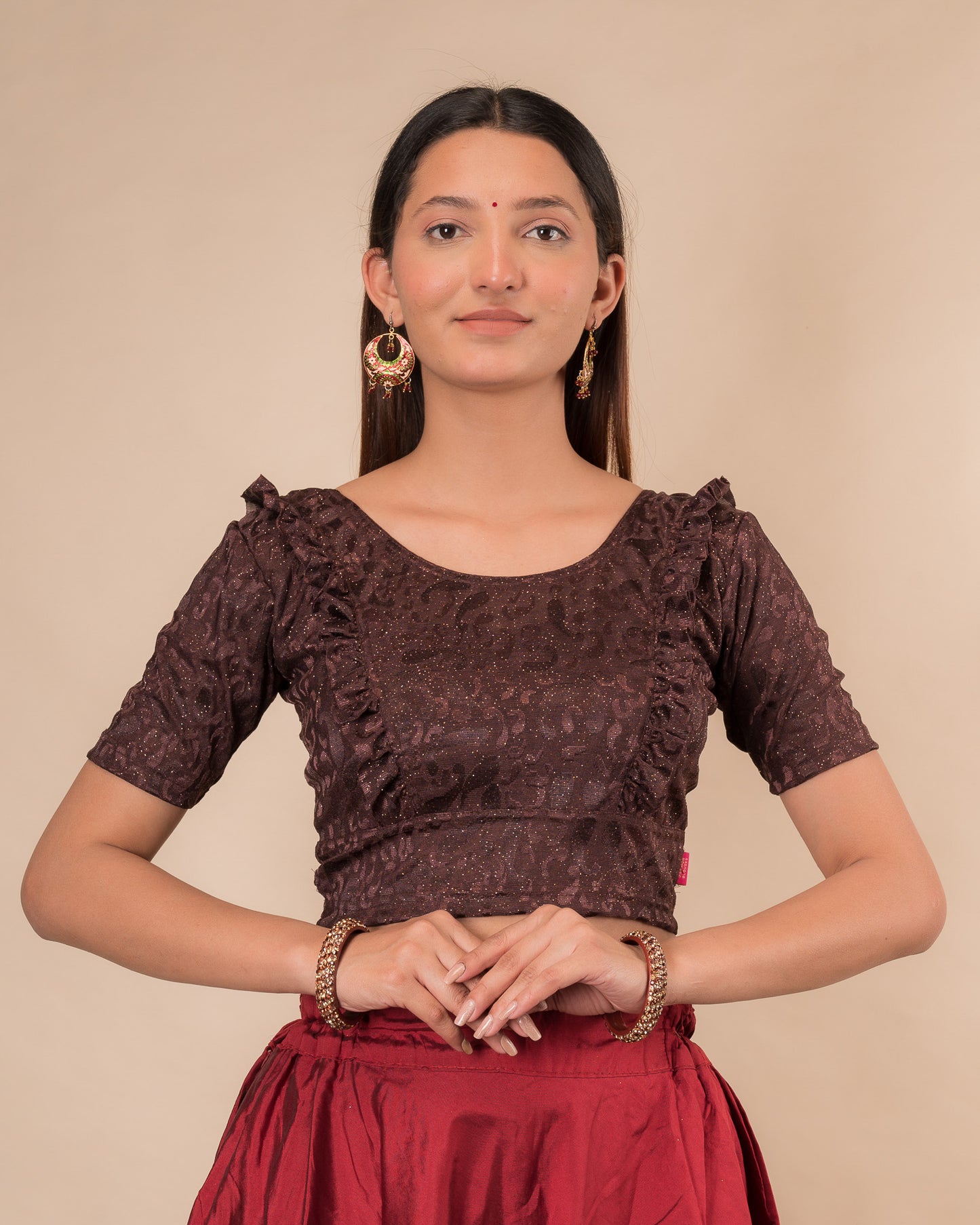 Suhani Gathered Frill with Glitter Stretchable Slip On Blouse