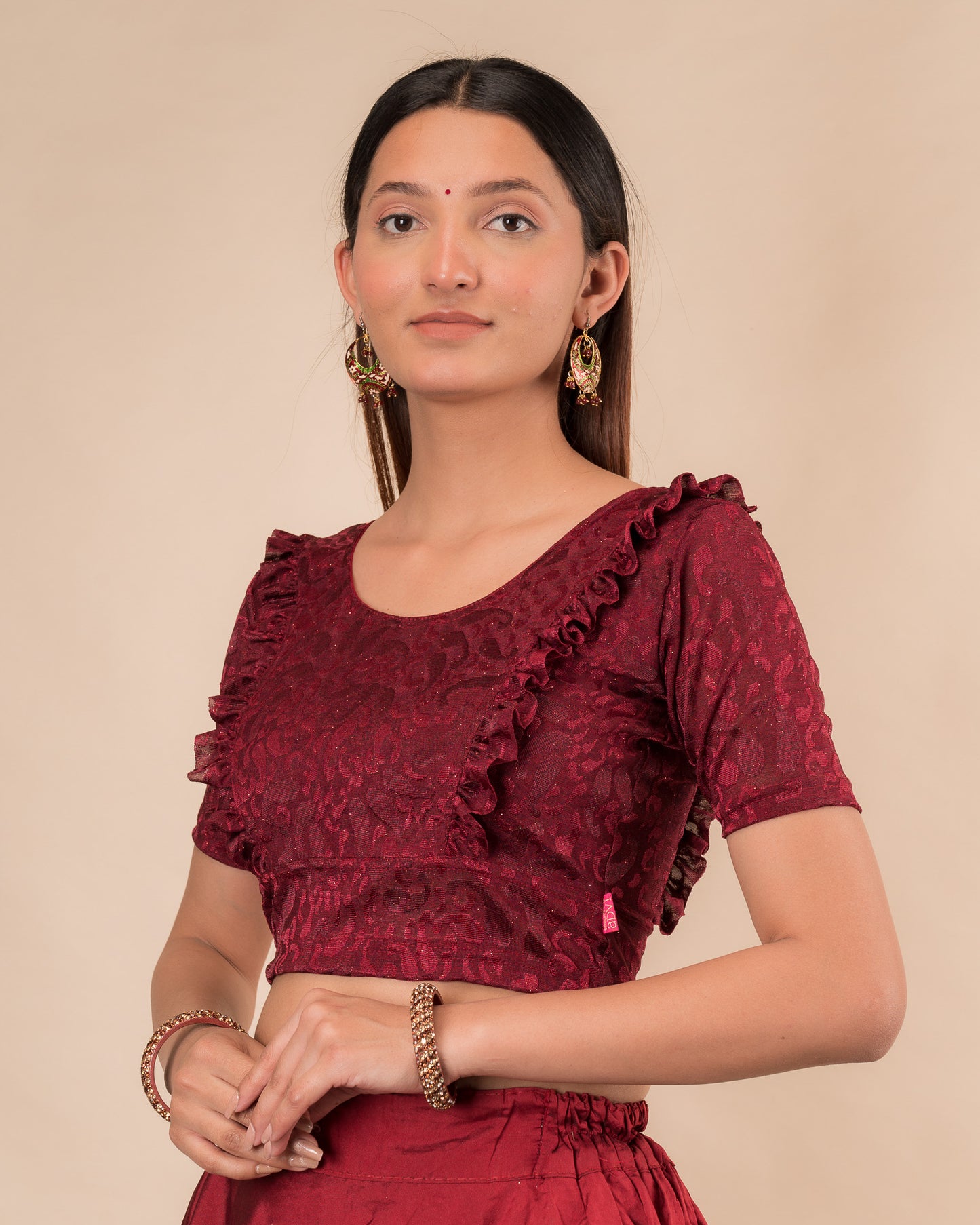 Suhani Gathered Frill with Glitter Stretchable Slip On Blouse