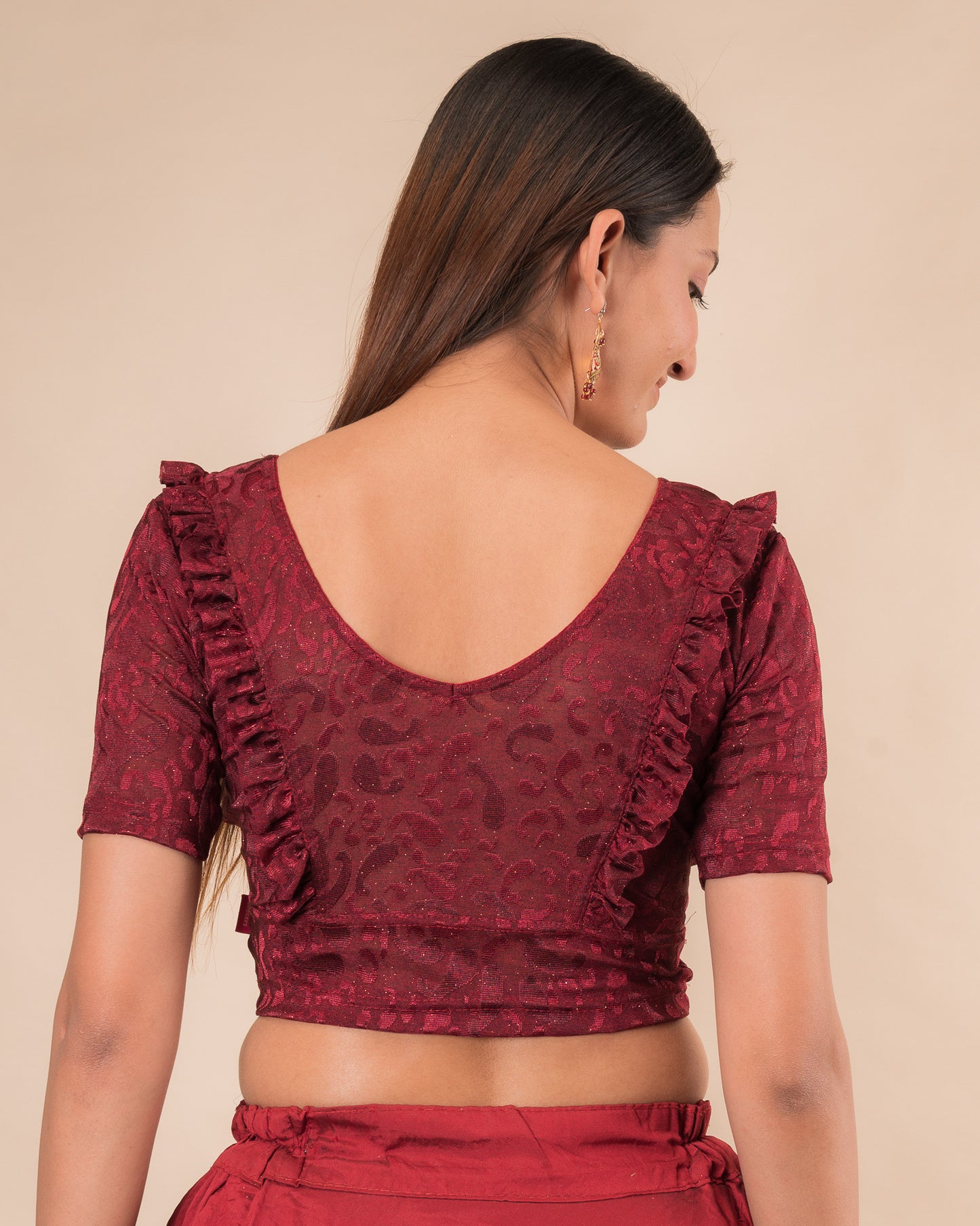 Suhani Gathered Frill with Glitter Stretchable Slip On Blouse