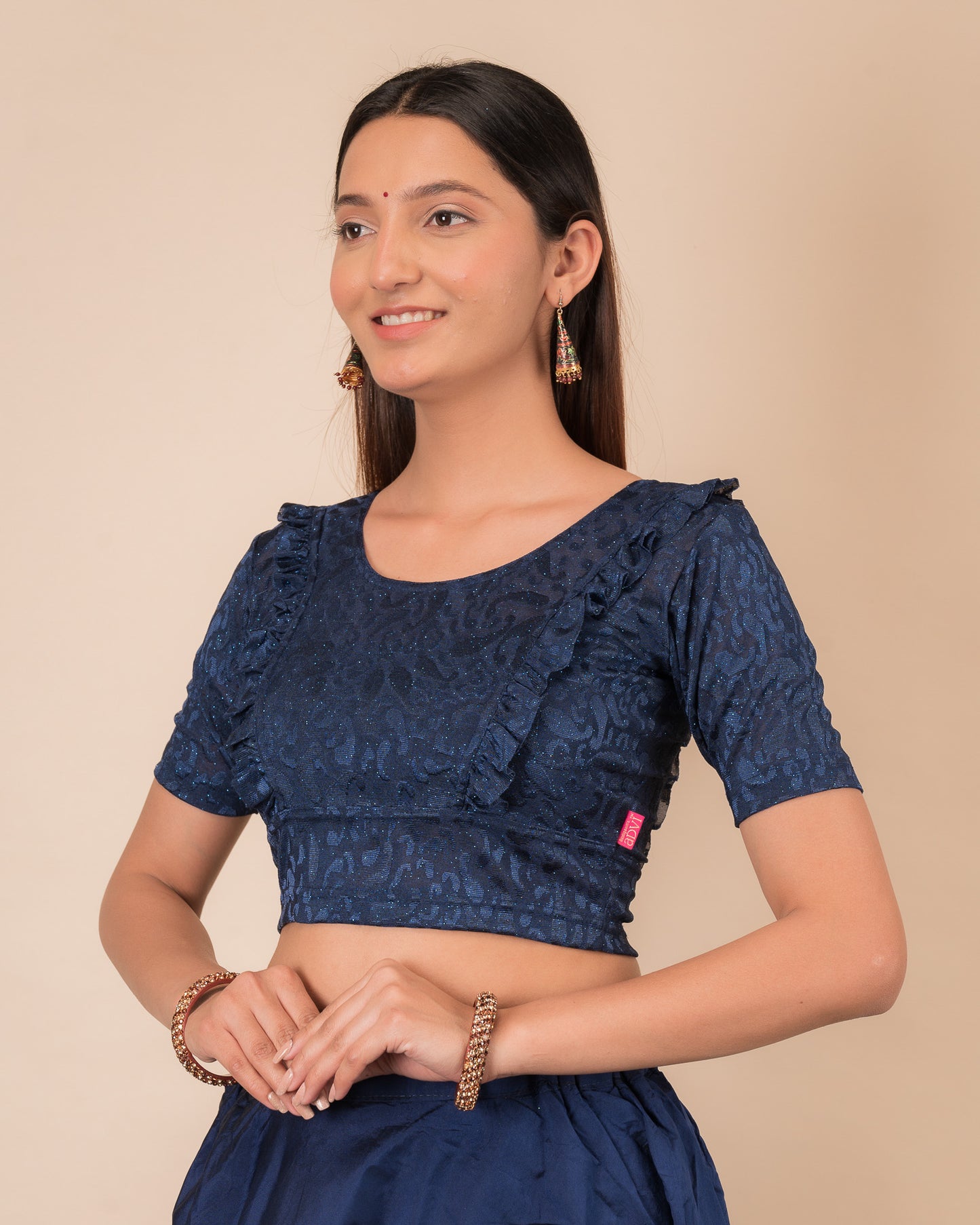 Suhani Gathered Frill with Glitter Stretchable Slip On Blouse