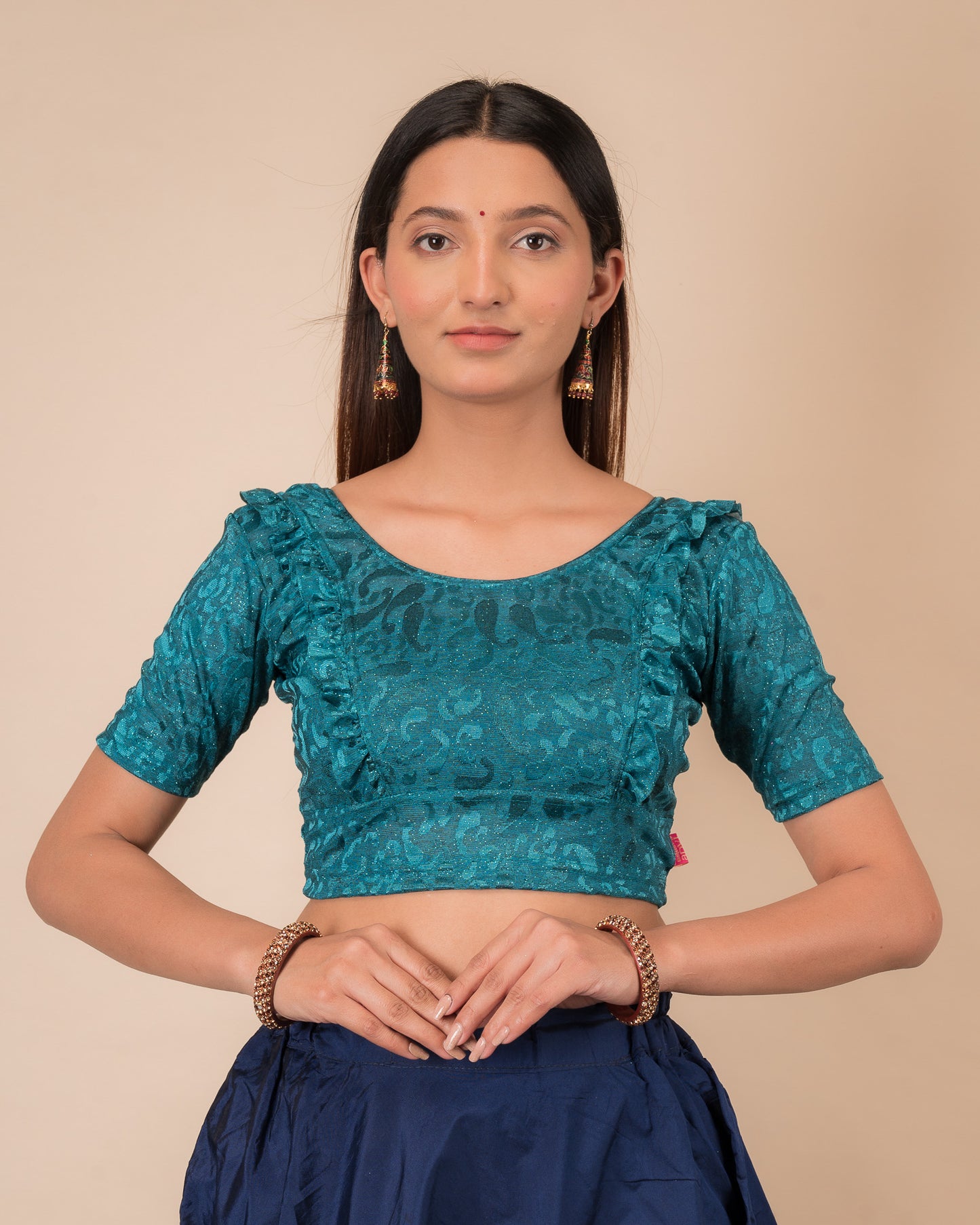 Suhani Gathered Frill with Glitter Stretchable Slip On Blouse