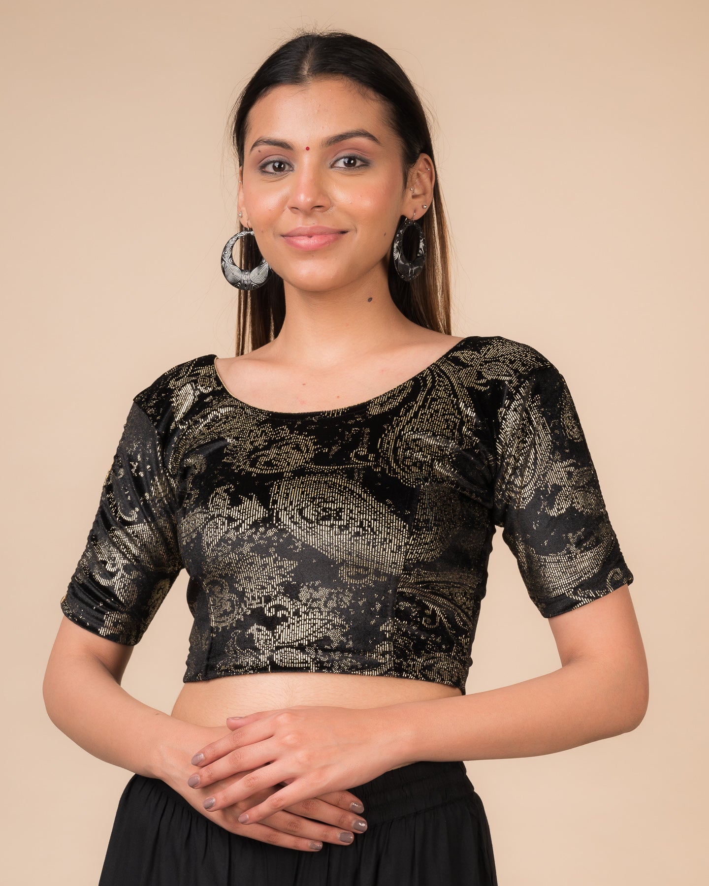 Alaya Gold Keri Velvet Gota detailing Stretchable Slip on Blouse