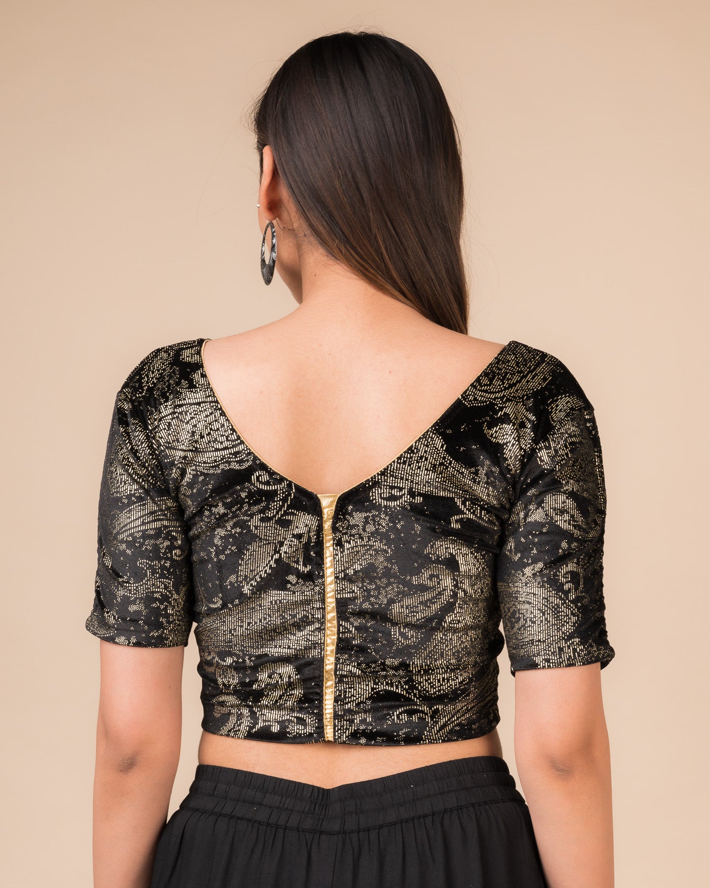 Alaya Gold Keri Velvet Gota detailing Stretchable Slip on Blouse