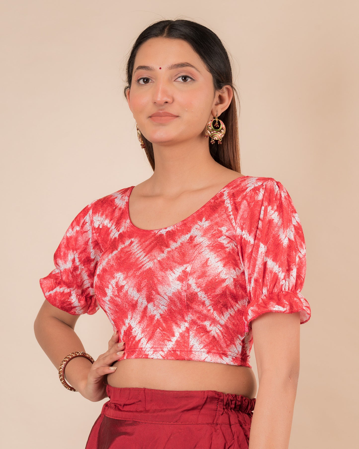 Bandhan Tie Dye Glitter Stretchable Slip On Blouse