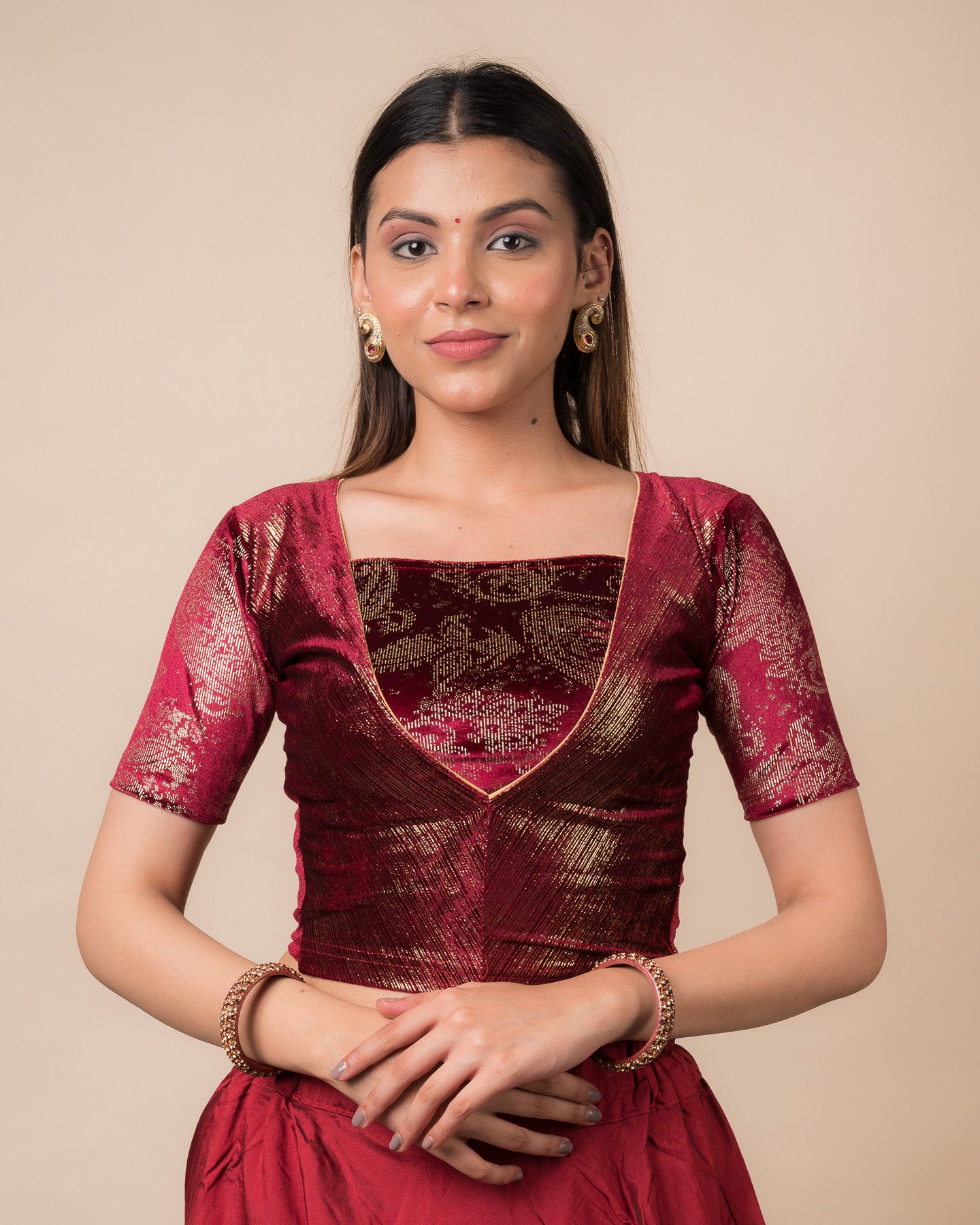 Ambar Velvet Choli Jacket Style Stretchable Slip On Blouse