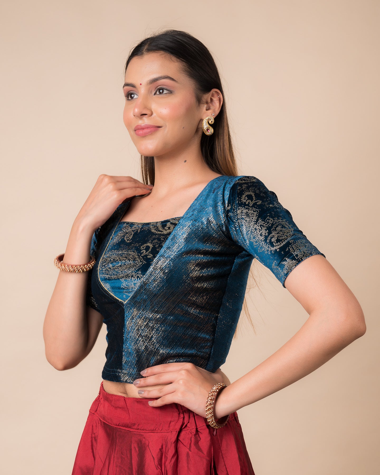 Ambar Velvet Choli Jacket Style Stretchable Slip On Blouse