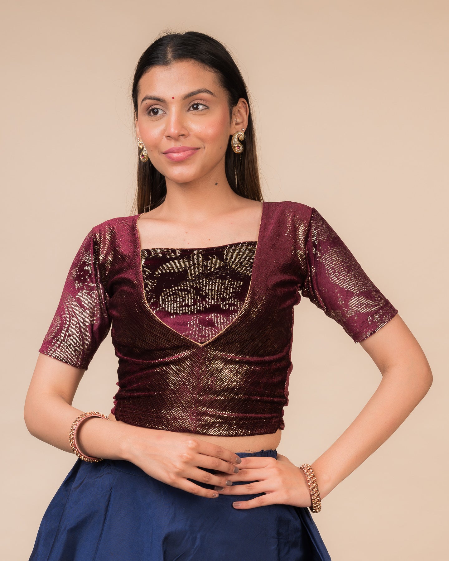 Ambar Velvet Choli Jacket Style Stretchable Slip On Blouse